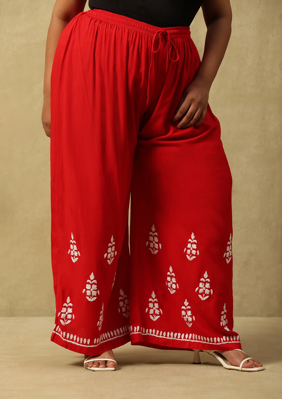 HOC Rayon Chikankari Solid Women's 2 PC Long Kurta Set-Red - Healthber