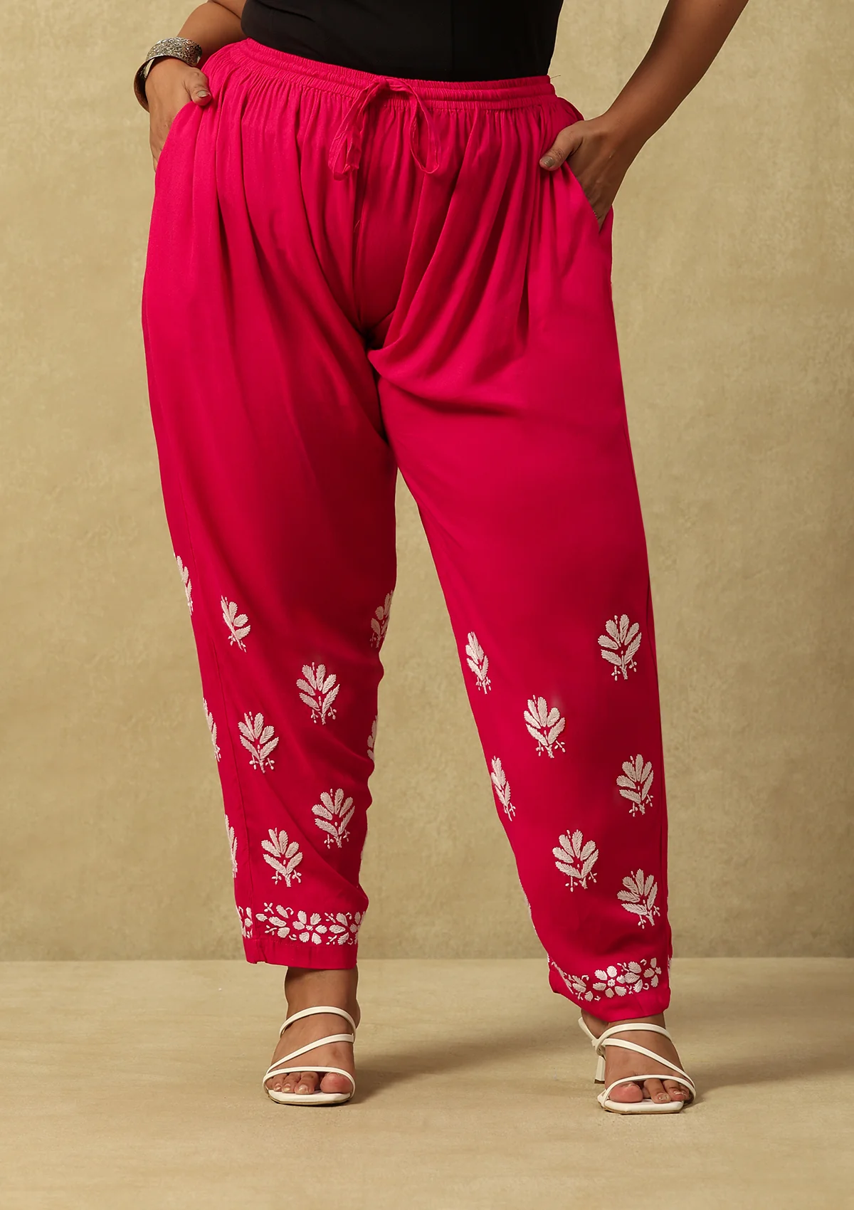 HOC Rayon Chikankari Solid Women's 2 PC Long Kurta Set-Dark Pink - Healthber