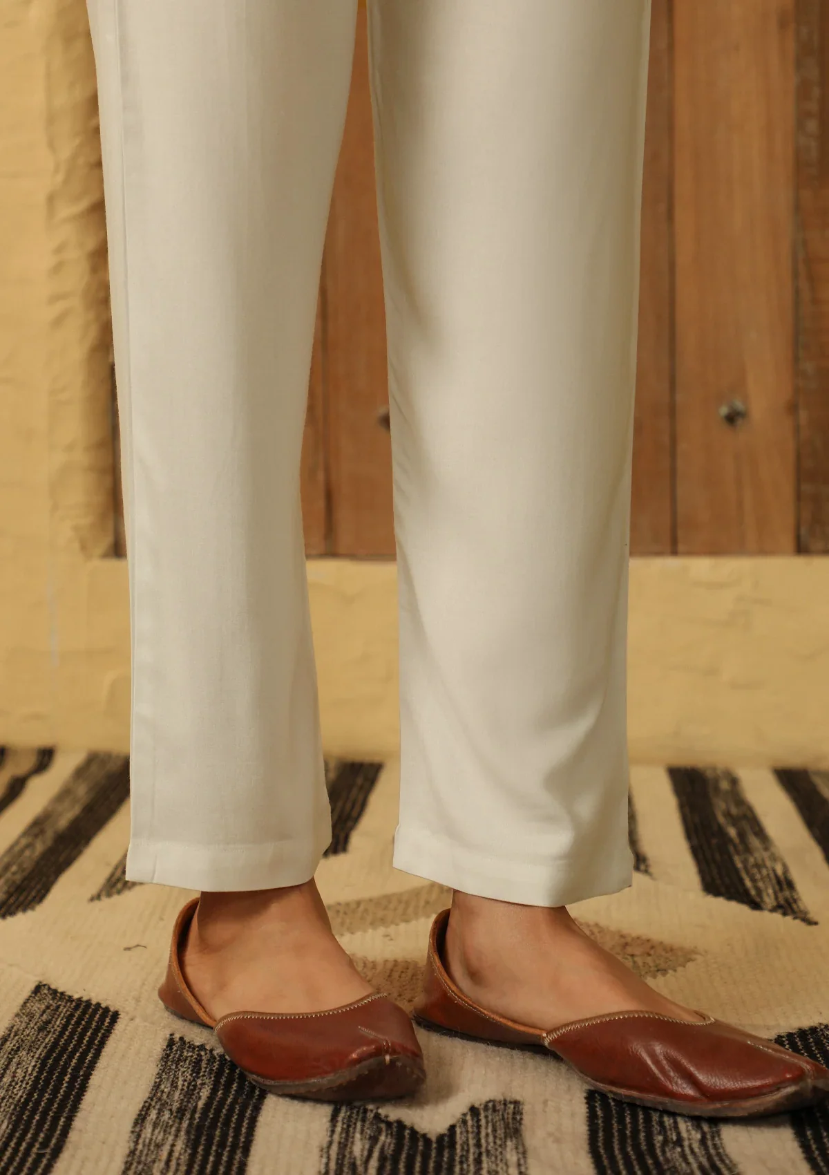 HOC Rayon Solid Women's Pants- Cream - Healthber