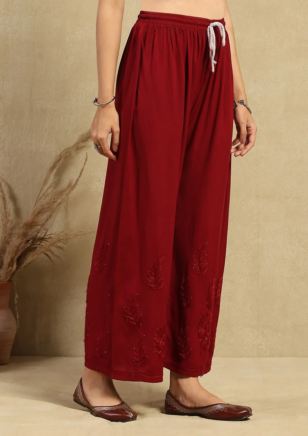 HOC Rayon Chikankari Mukaish Solid Women's 2PC Long Kurta Set-Maroon - Healthber