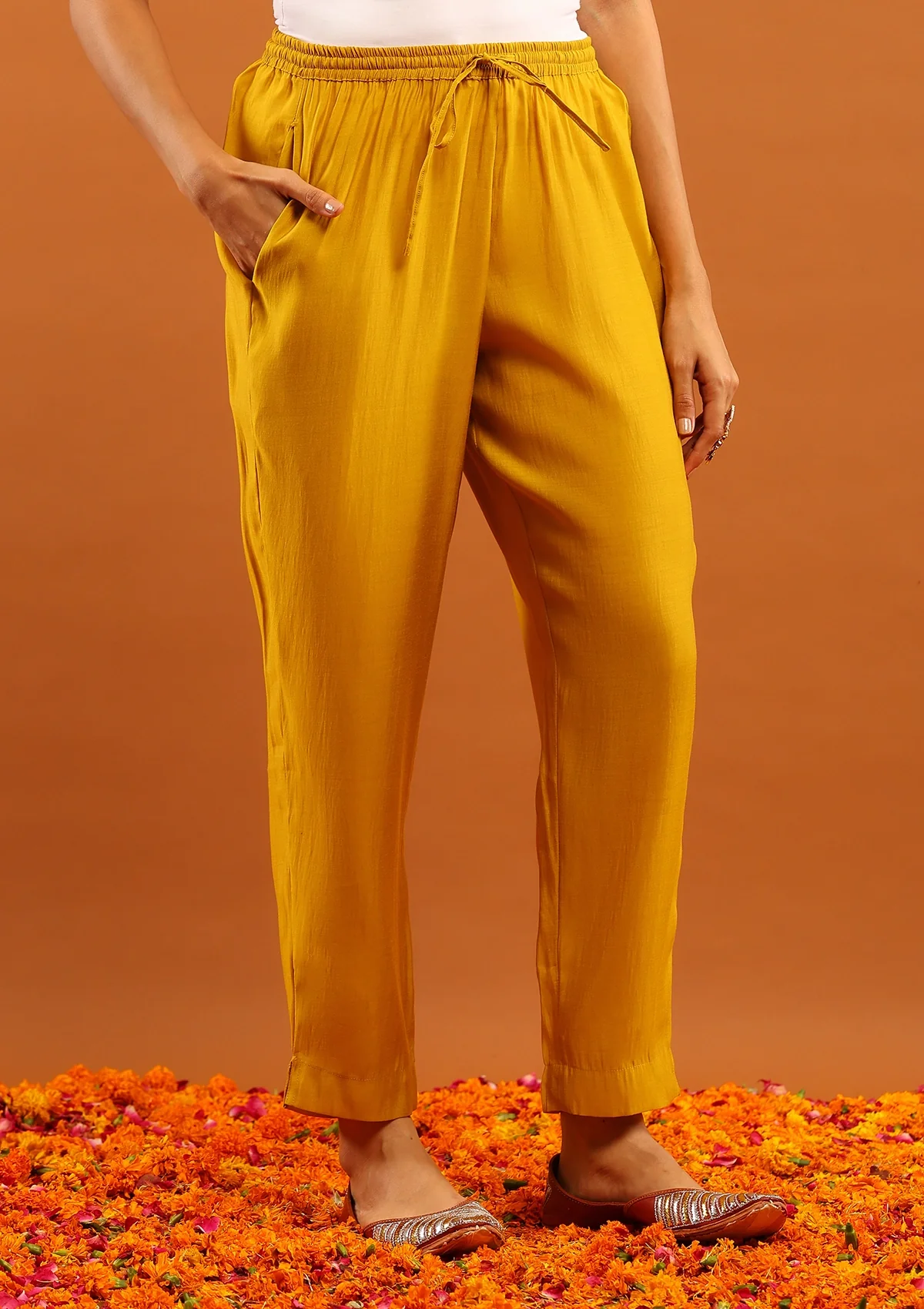 HOC Cotton Solid Women's Pants - Yellow - Healthber