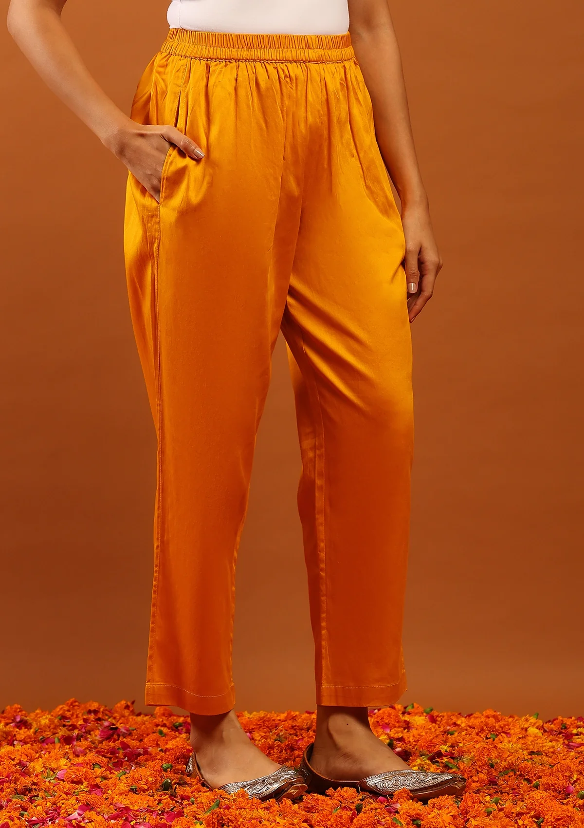 HOC Jaam Silk Chikankari Solid Women's 2 PC Long Kurta Set - Mustard - Healthber