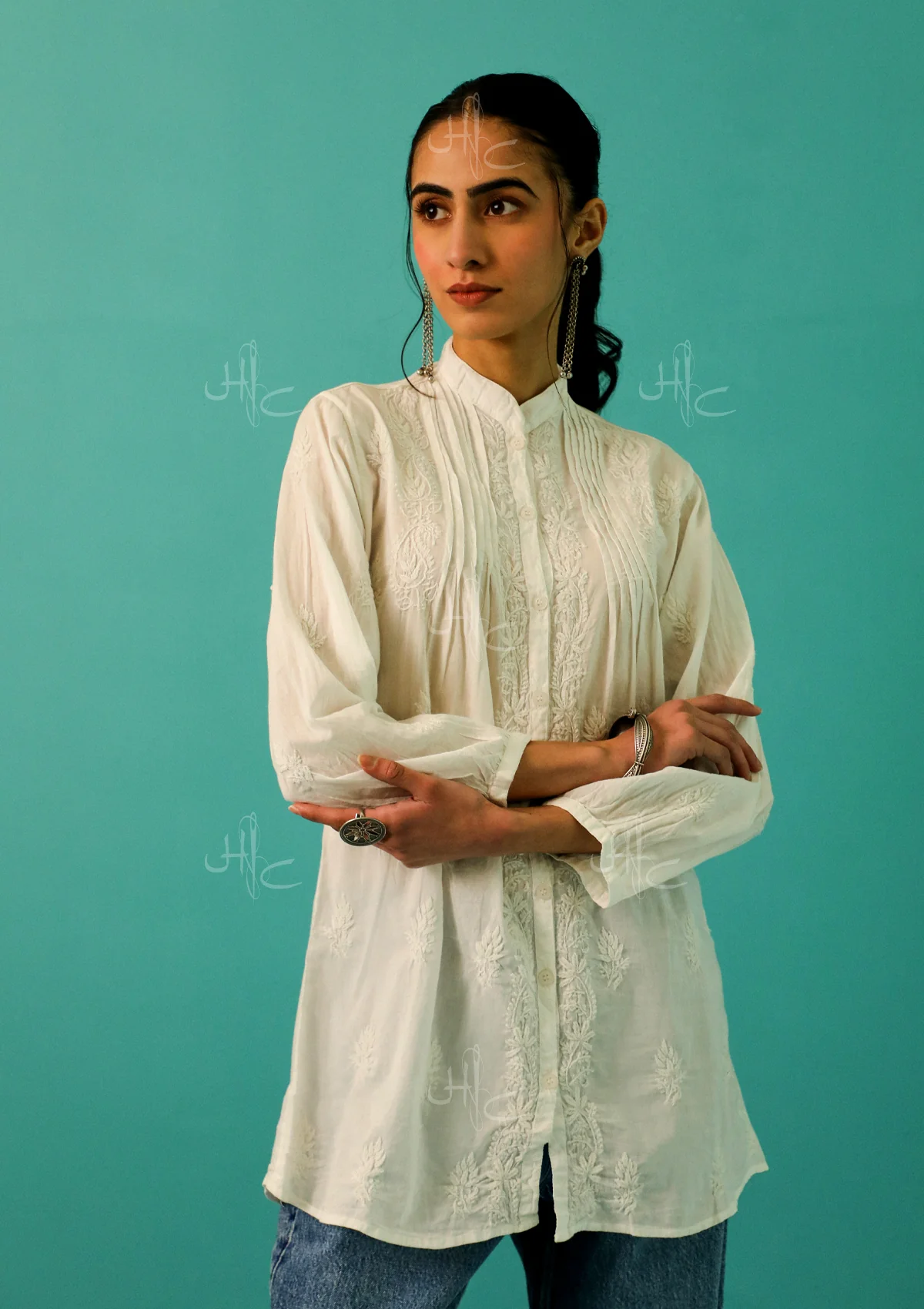 Chandni Chikankari Mulmul Straight Shirt - Healthber