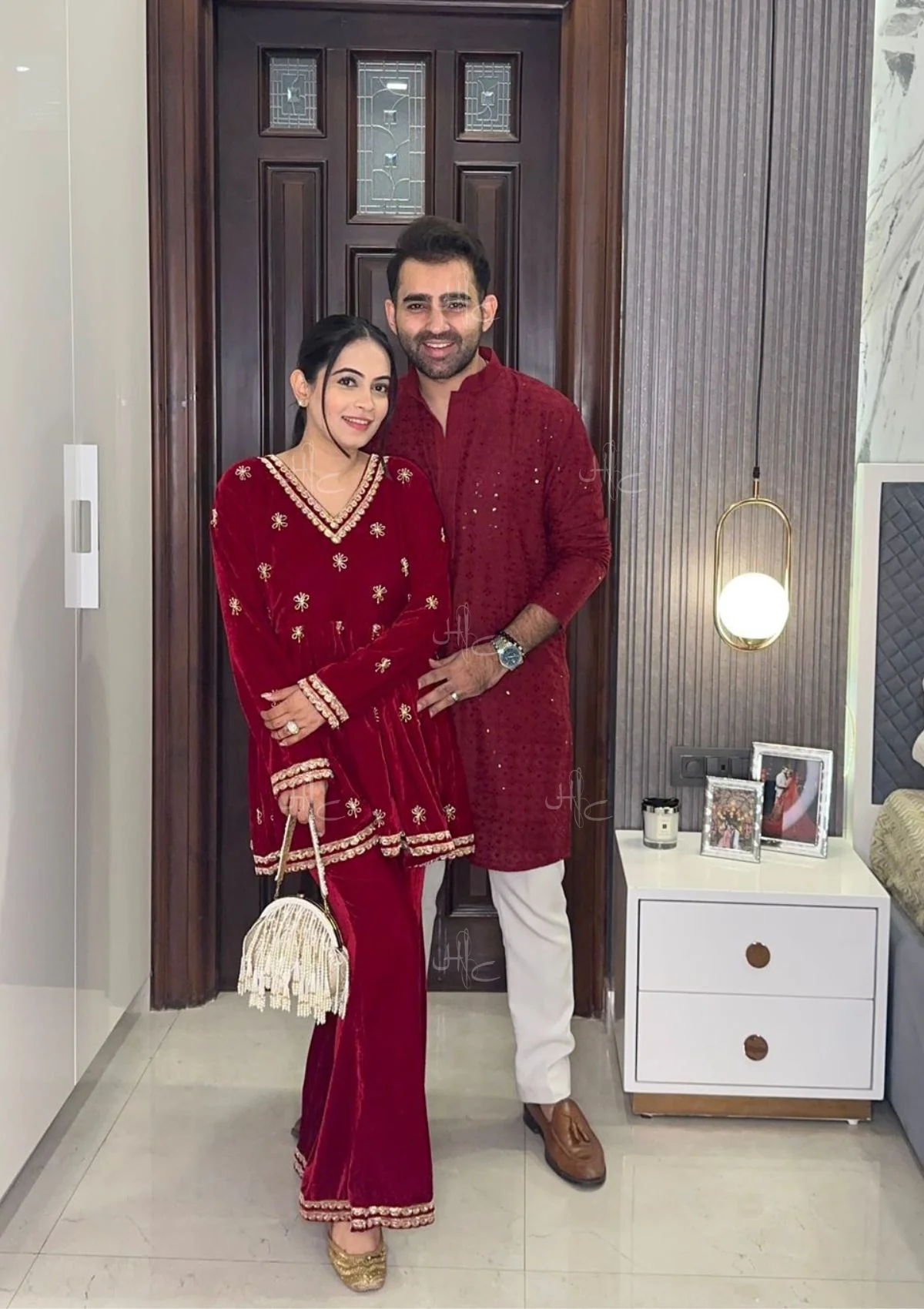 HOC Rumi Embroidered Velvet A-line Kurta Set - Healthber