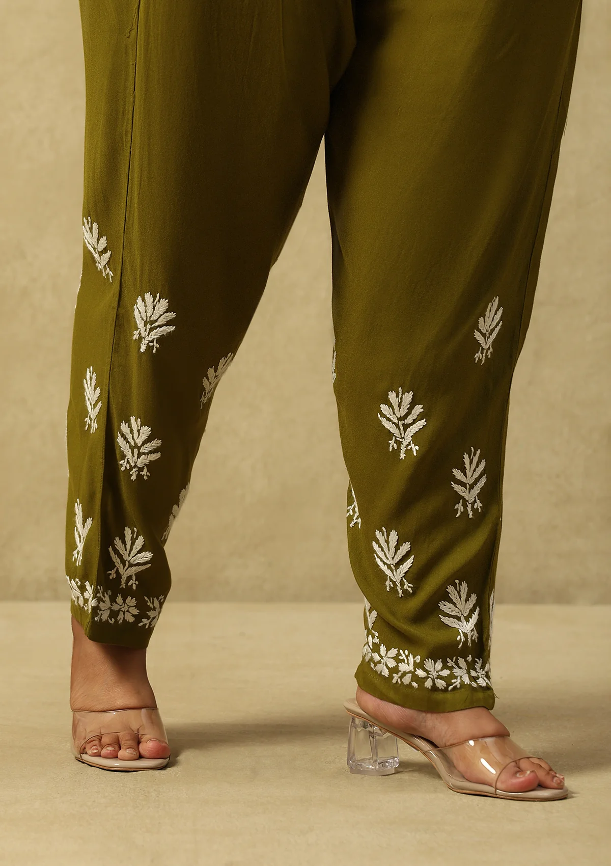 HOC Rayon Chikankari Solid Women's 2 PC Long Kurta Set-Olive Green - Healthber