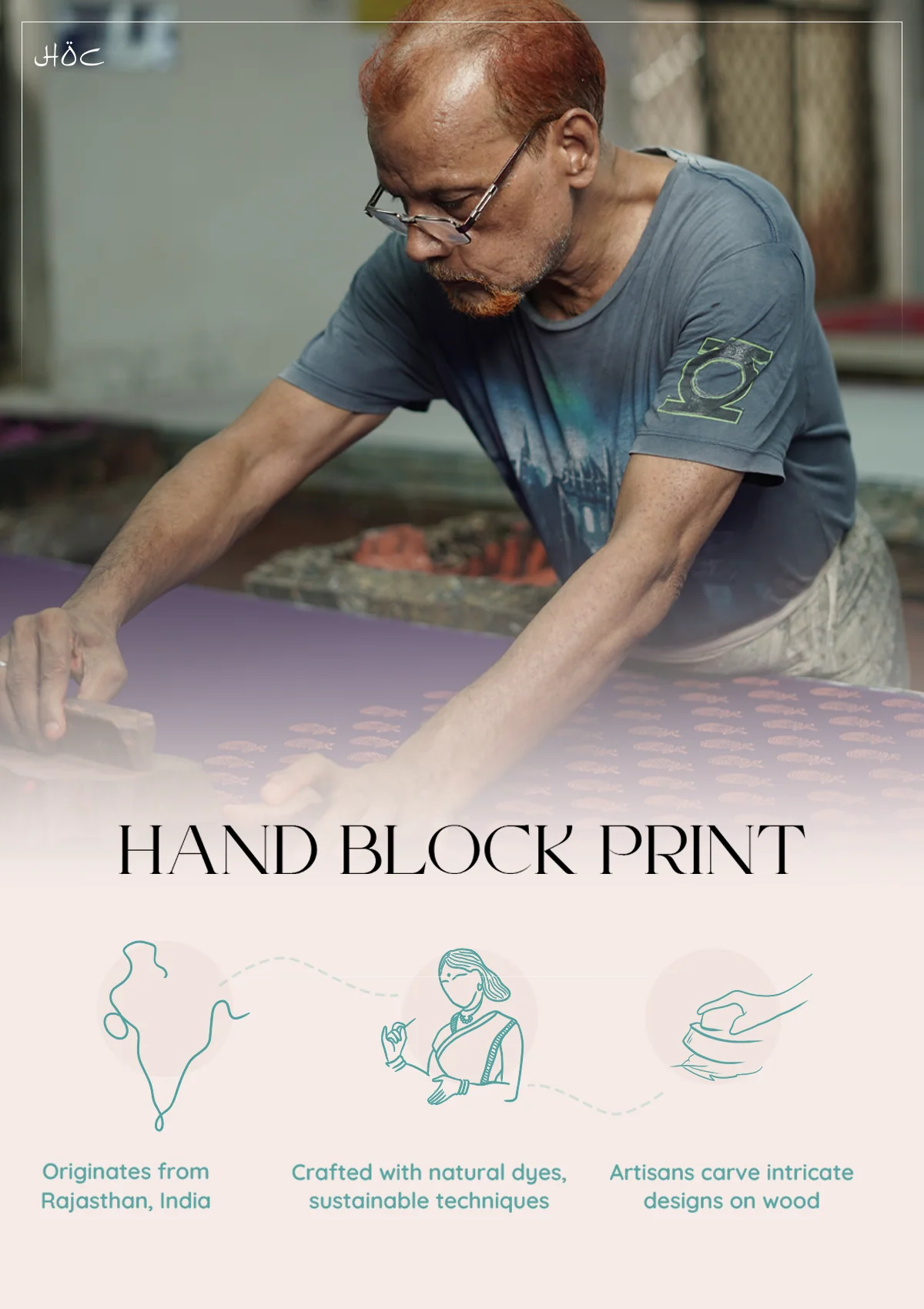 HOC Glazed Cotton Hand Block Printed with Hand Embroidery Women's 2 PC Co-ord Set - Mustard - Healthber