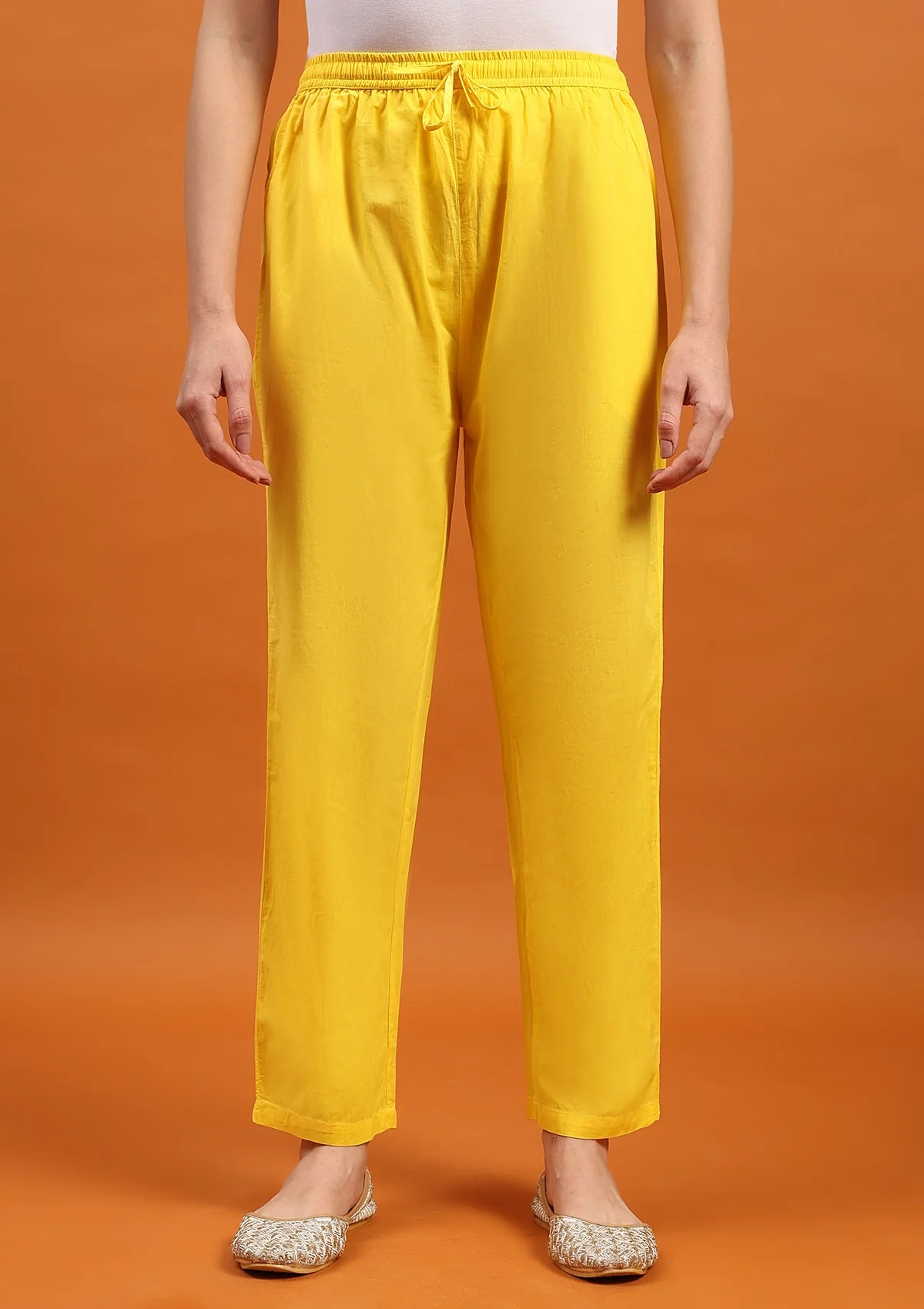 HOC Cotton Solid Women's Pants -Yellow - Healthber