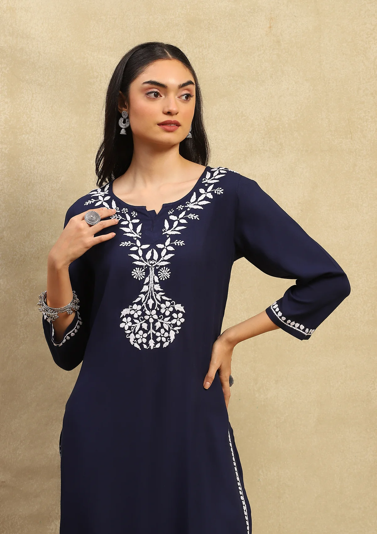 HOC Karima Chikankari Rayon Straight Kurta Set - Healthber