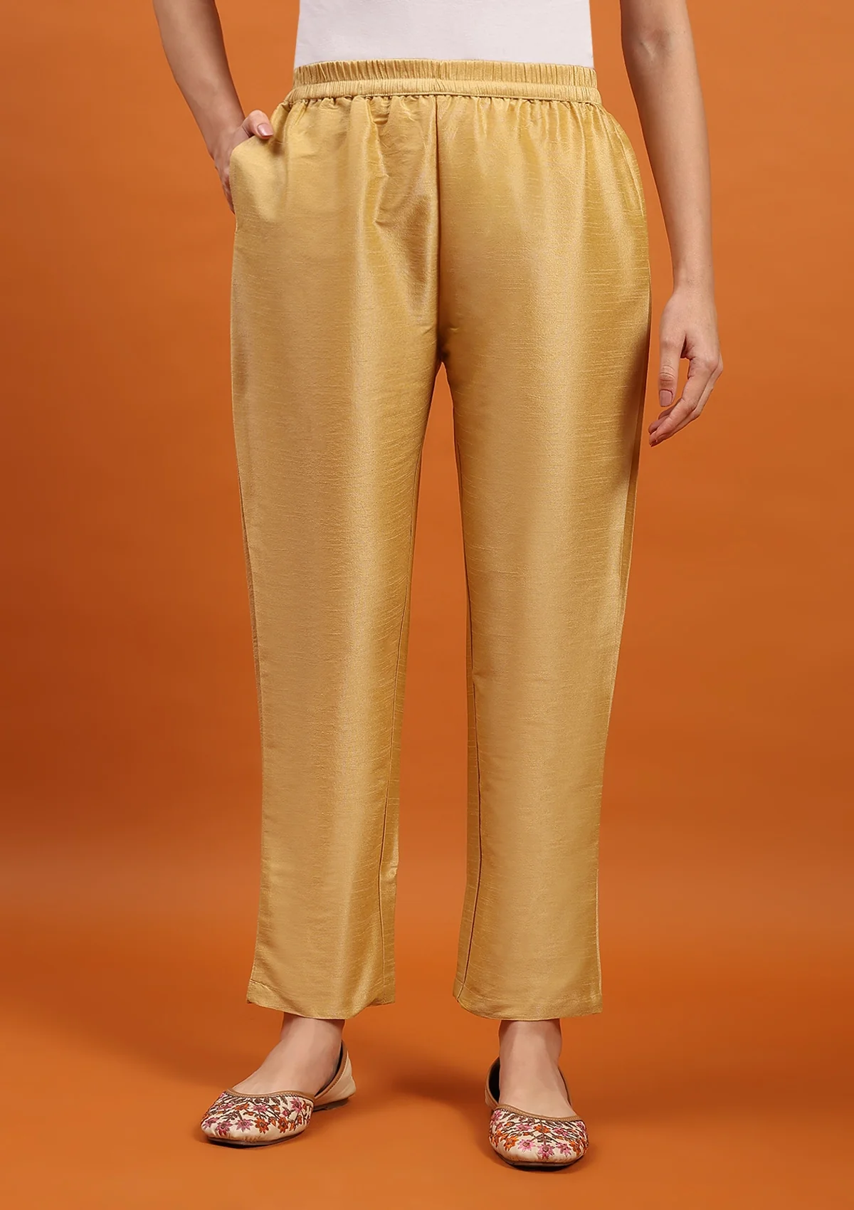 HOC Art Silk Solid Women's Pants - Golden - Healthber