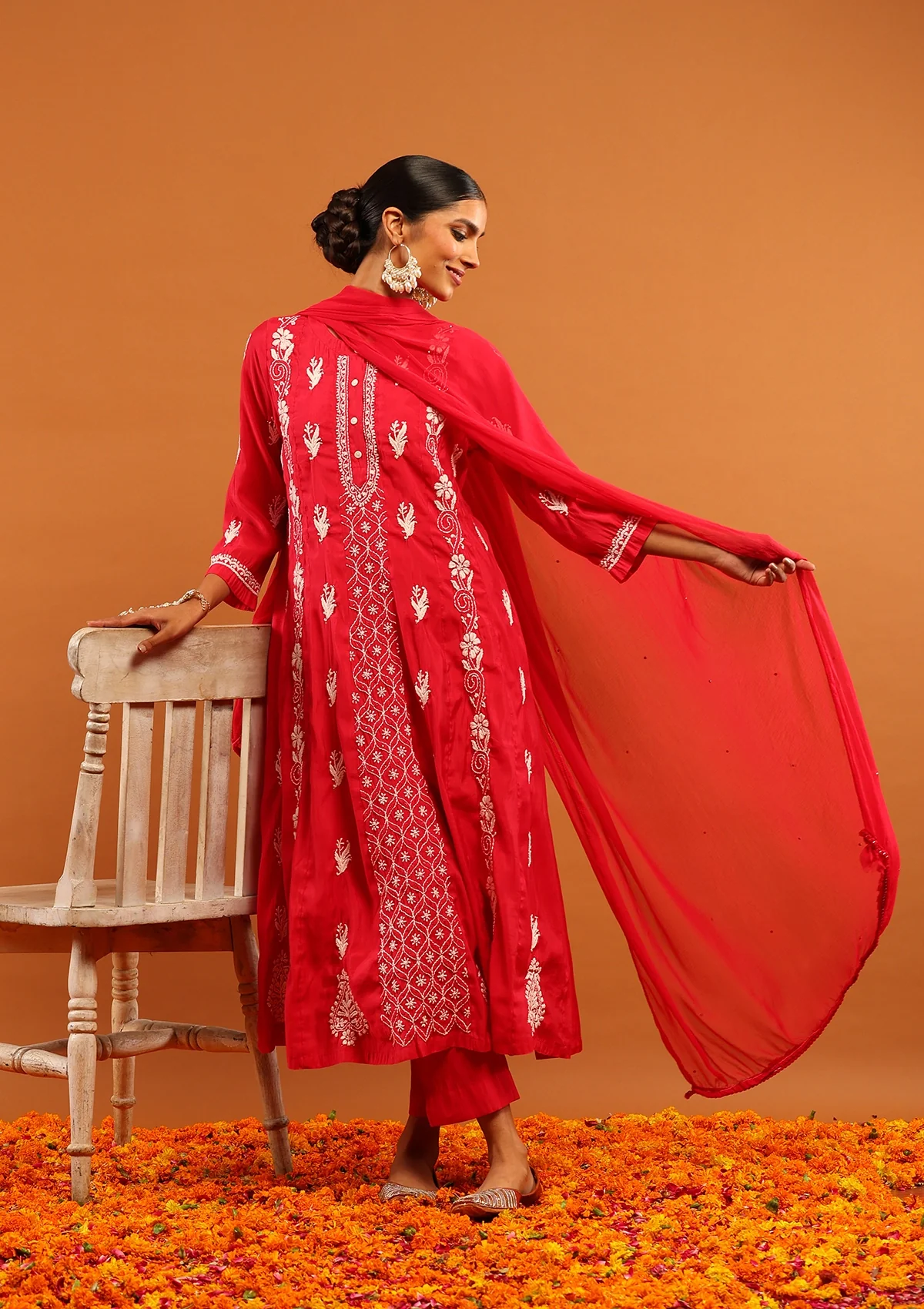 HOC Chanderi Chikankari Solid Women's 3 PC Anarkali Kurta Set-Pink - Healthber