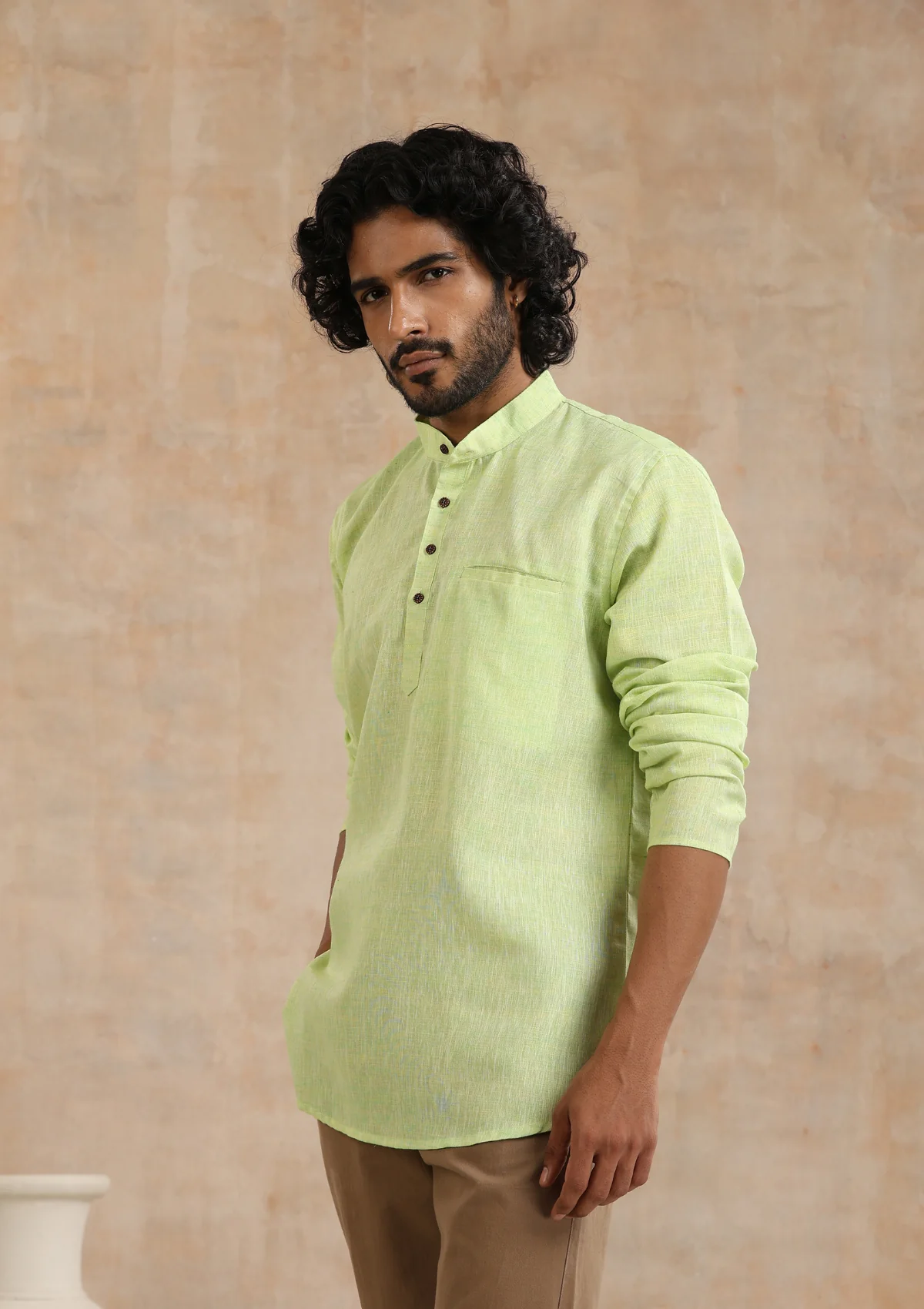 HOC Poly Cotton Solid Men's Short Kurta - Green - Healthber