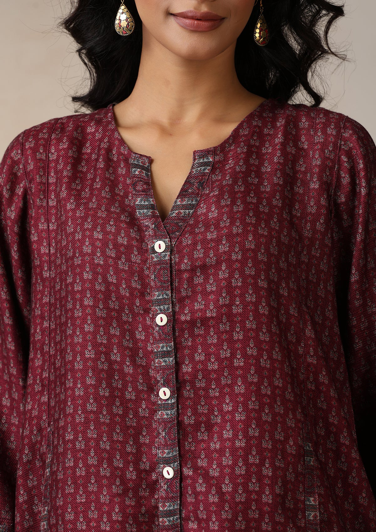 HOC Pashmina Printed Women's 2 PC Co-ord Set - Maroon - Healthber