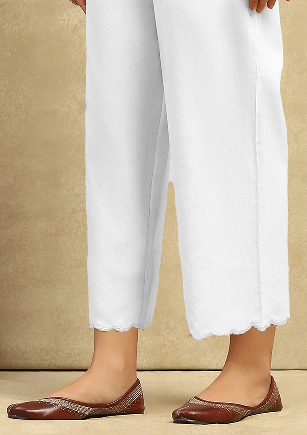 HOC Cotton Women's Solid Scalloped Culottes - White - Healthber