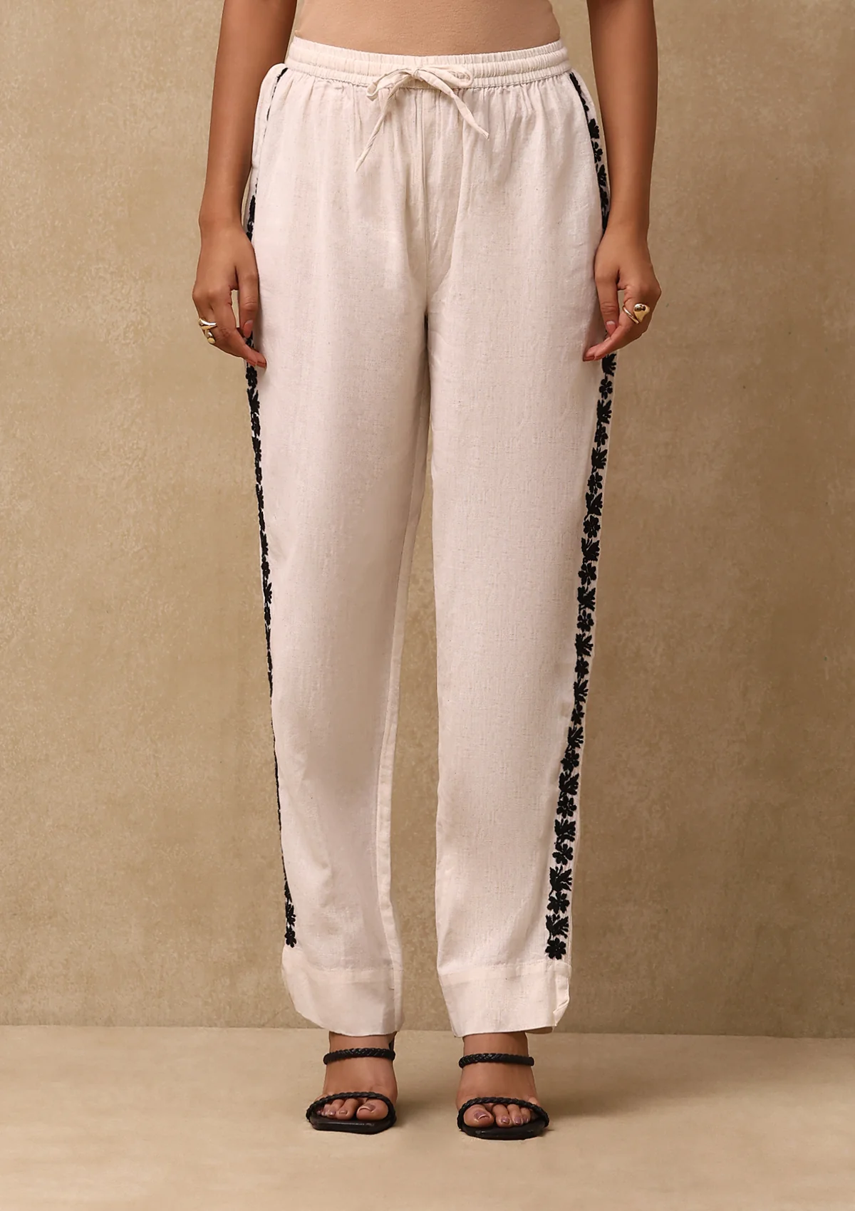 HOC Cotton Linen Blend Chikankari Solid Women's 2PC Long Kurta Set - Off White - Healthber