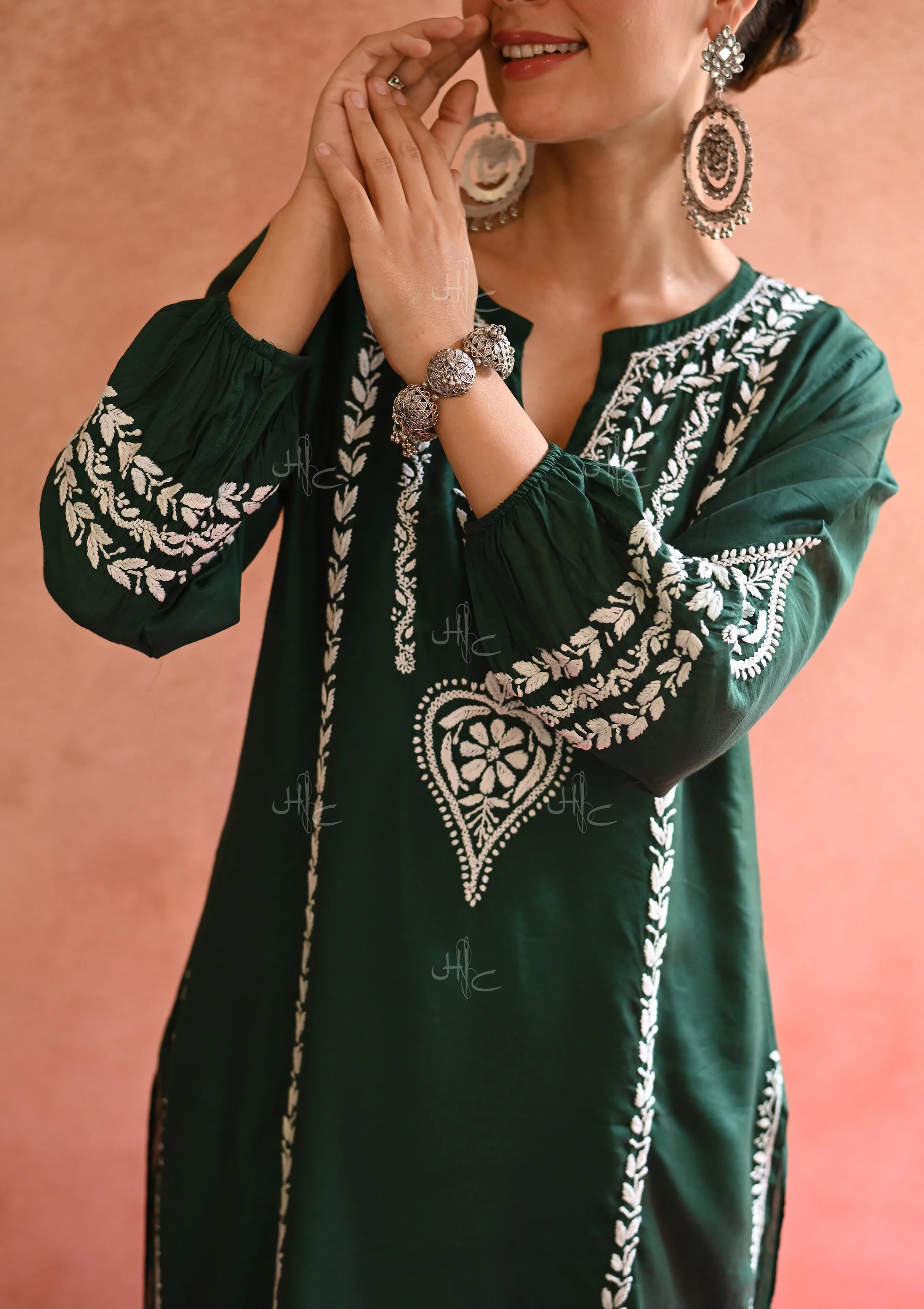 HOC Kajra Chikankari Chanderi Straight Kurta Set - Healthber