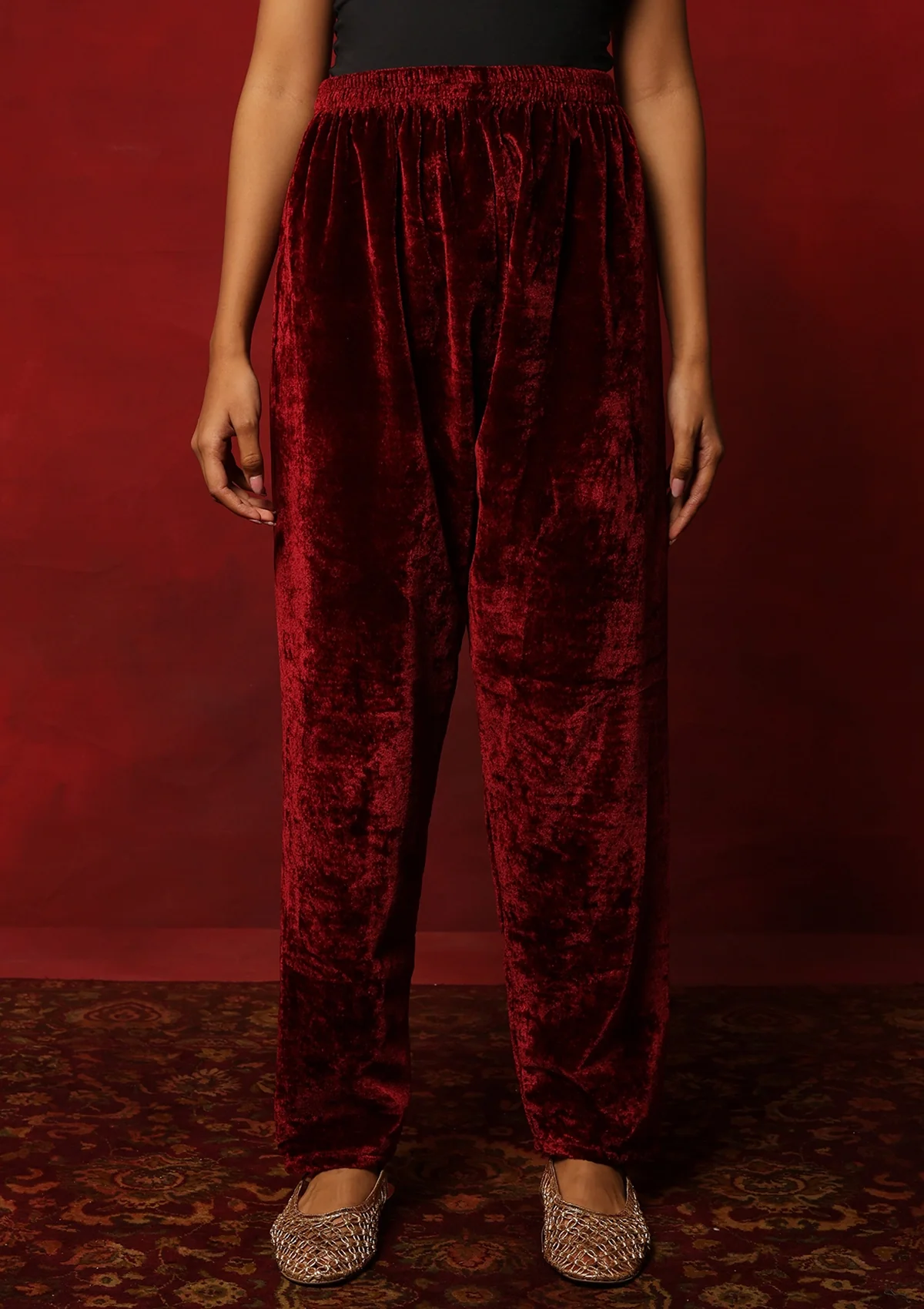 HOC Velvet Zari Embroidered With Sequins Women's Solid 3 PC Kurta Set-Maroon - Healthber