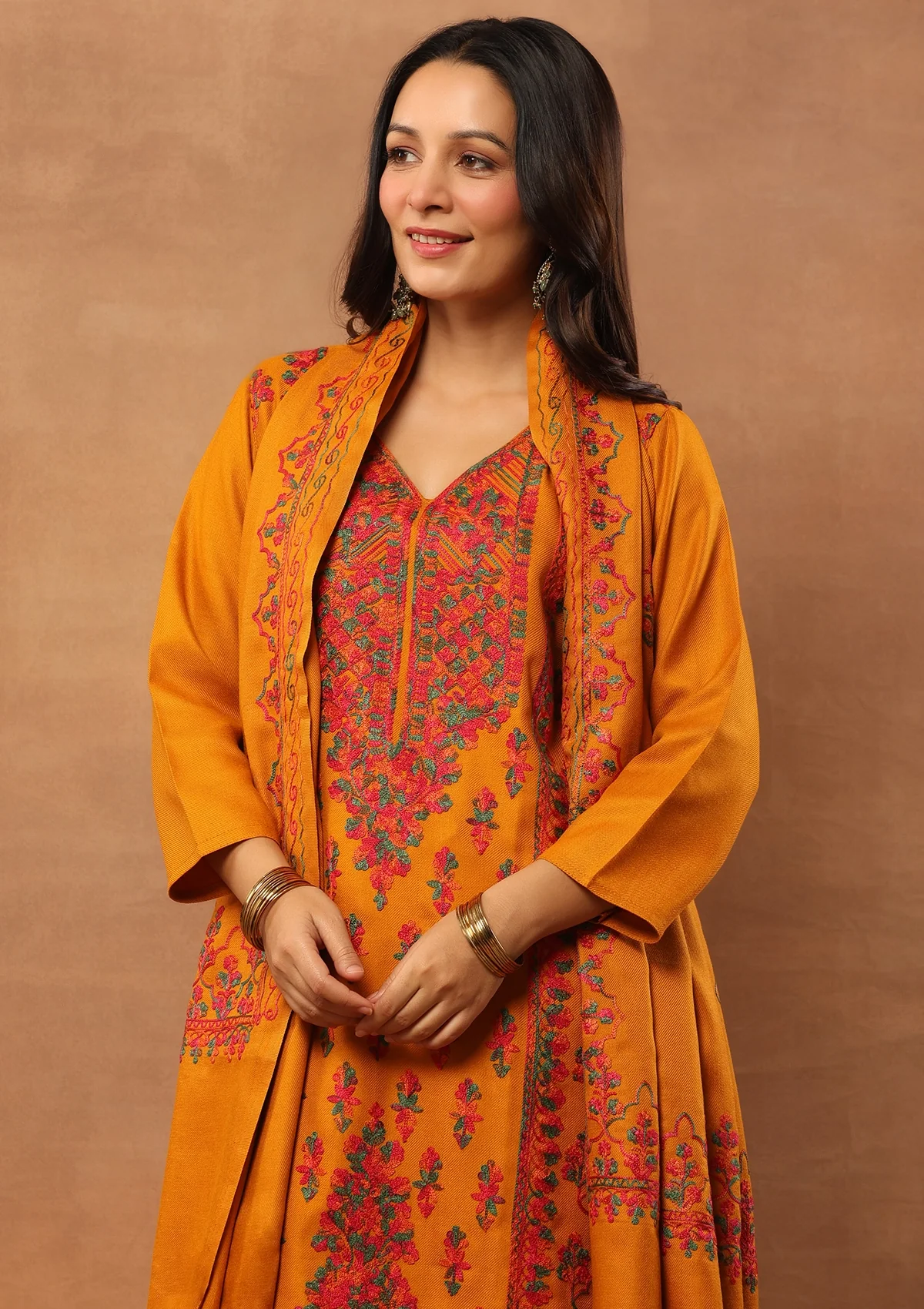 HOC Aari Woollen Straight Kurta Set with Dupatta - Healthber