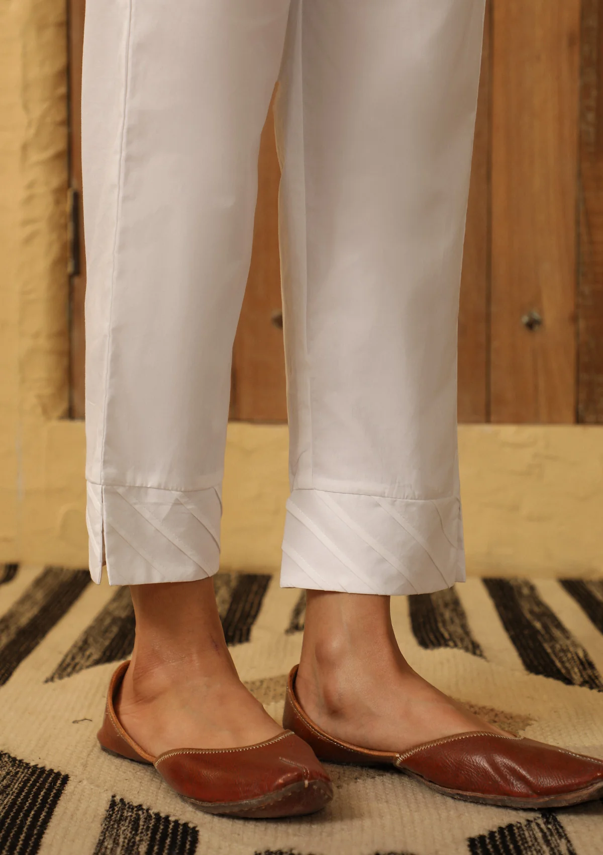 HOC Cotton Pintex Solid Women's Pants - White - Healthber