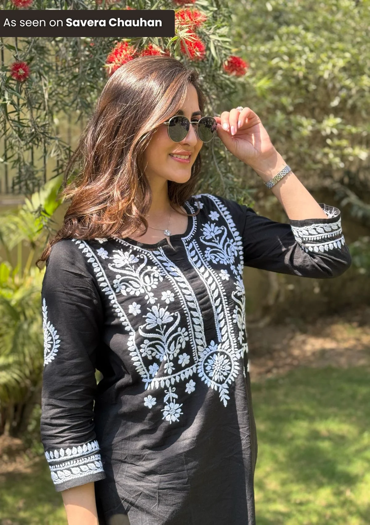 HOC Soha Chikankari Cotton Straight Kurta Set - Black - Healthber