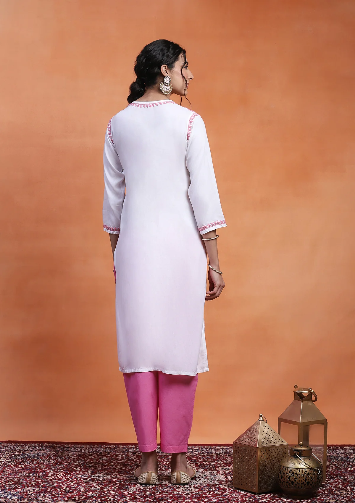 HOC Rayon Chikankari Solid Women's Long Kurta - White - Healthber