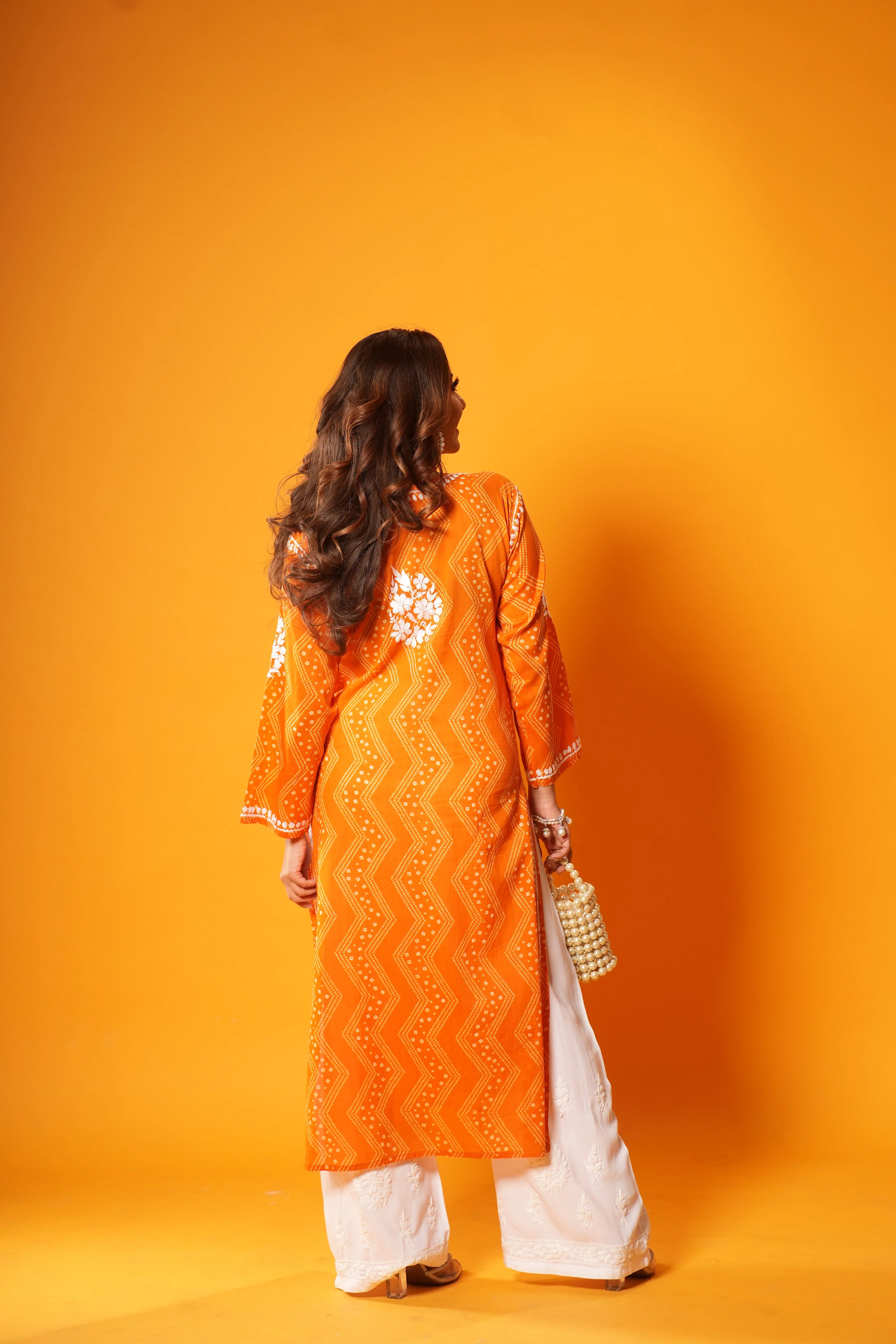 HOC Jugni Chikankari Printed Mulmul Straight Kurta - Healthber