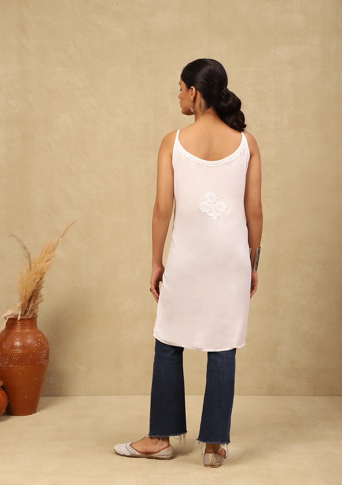 HOC Rayon Chikankari Solid Women's Short Kurta  C White - Healthber