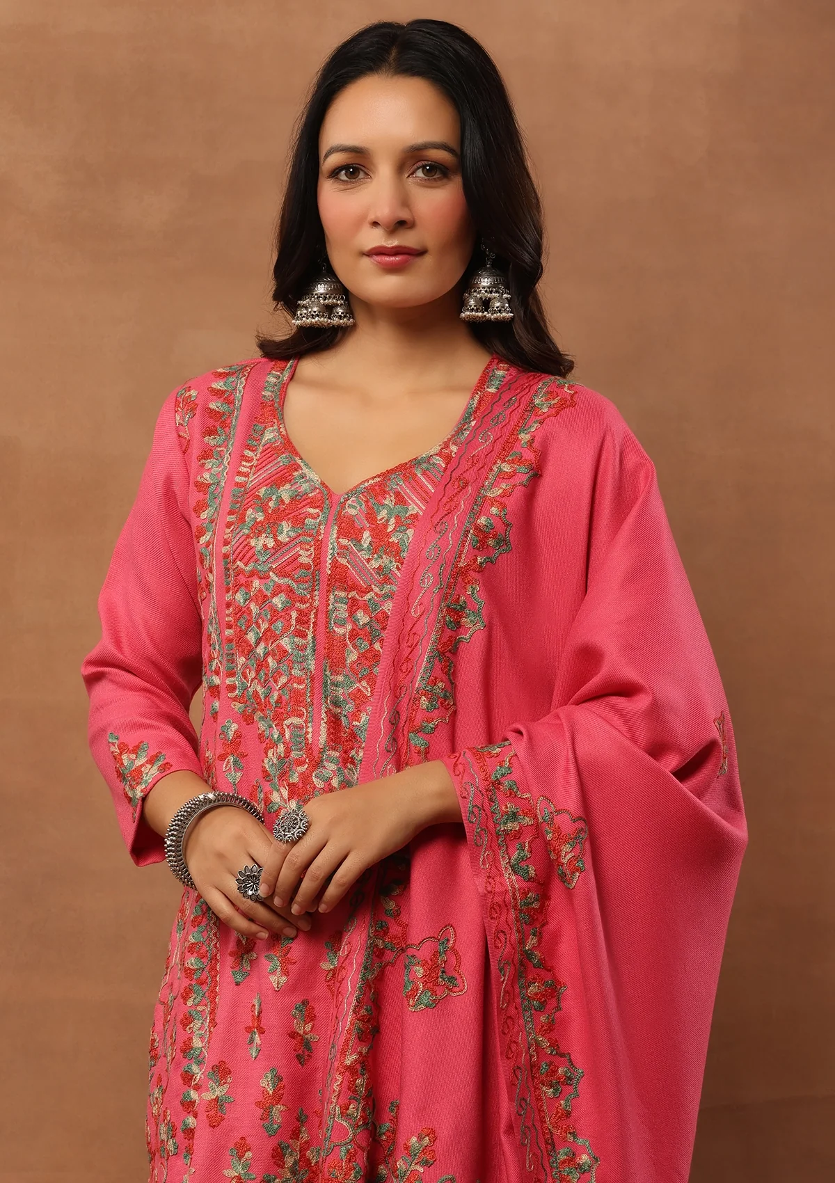 HOC Aari Woollen Straight Kurta Set with Dupatta - Healthber