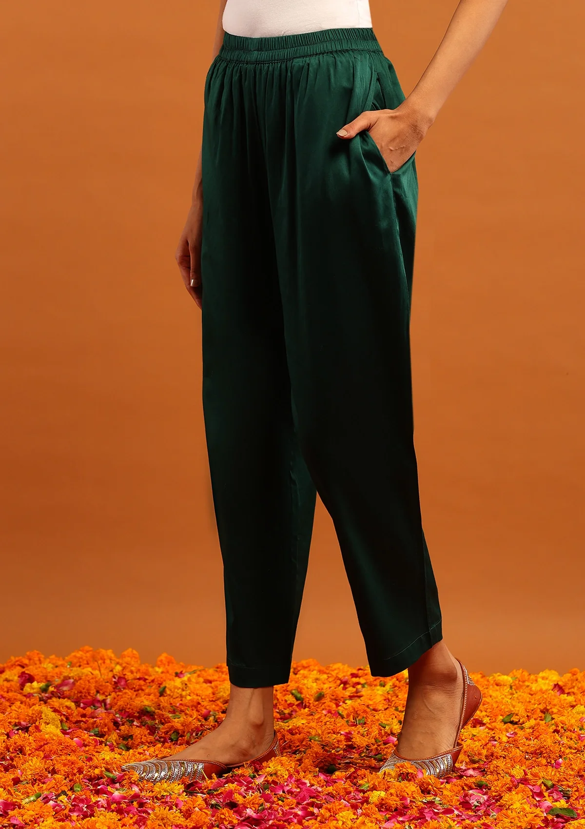 HOC Jaam Silk Chikankari Solid Women's 2 PC Long Kurta Set - Bottle Green - Healthber