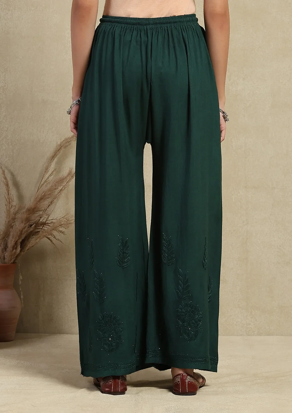 HOC Rayon Chikankari Mukaish Solid Women's 2PC Long Kurta Set - Dark Green - Healthber