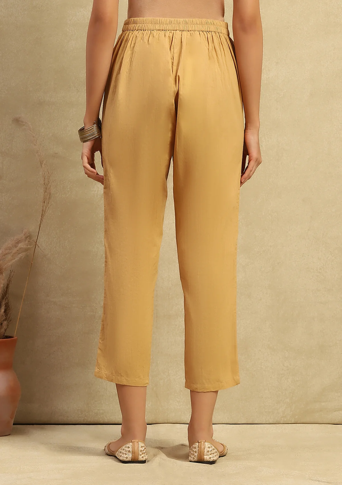 HOC Cotton Cambric Chikankari Women's Solid Pants - Brown - Healthber