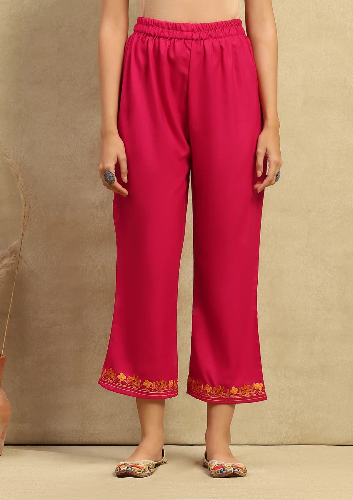 HOC Crafts Cotton Aari Embroidered Solid Women's 3 PC Long Kurta Set with Dupatta - Pink - Healthber