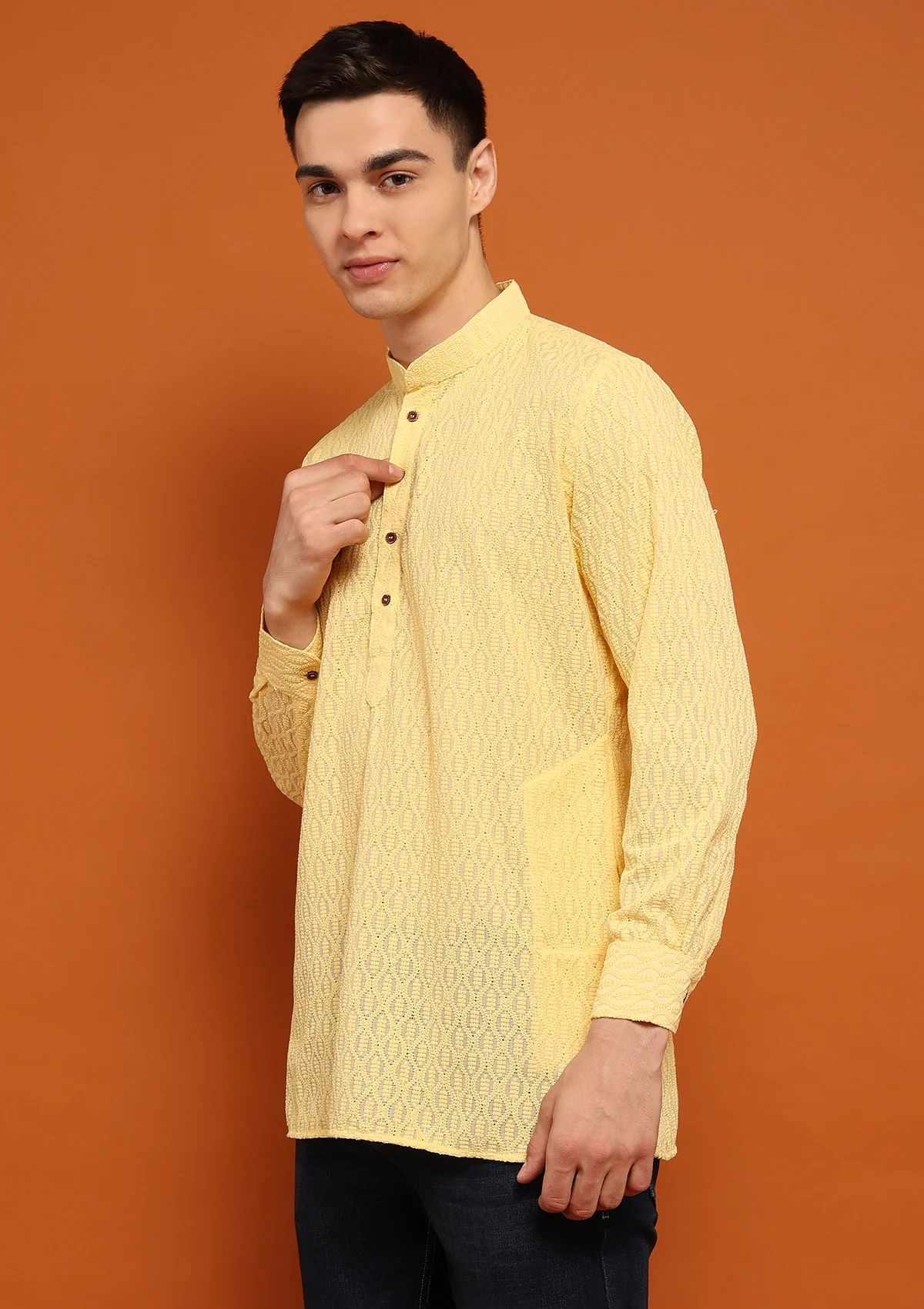 HOC Shayan Chikankari Cotton Straight Short Men's Kurta - Healthber