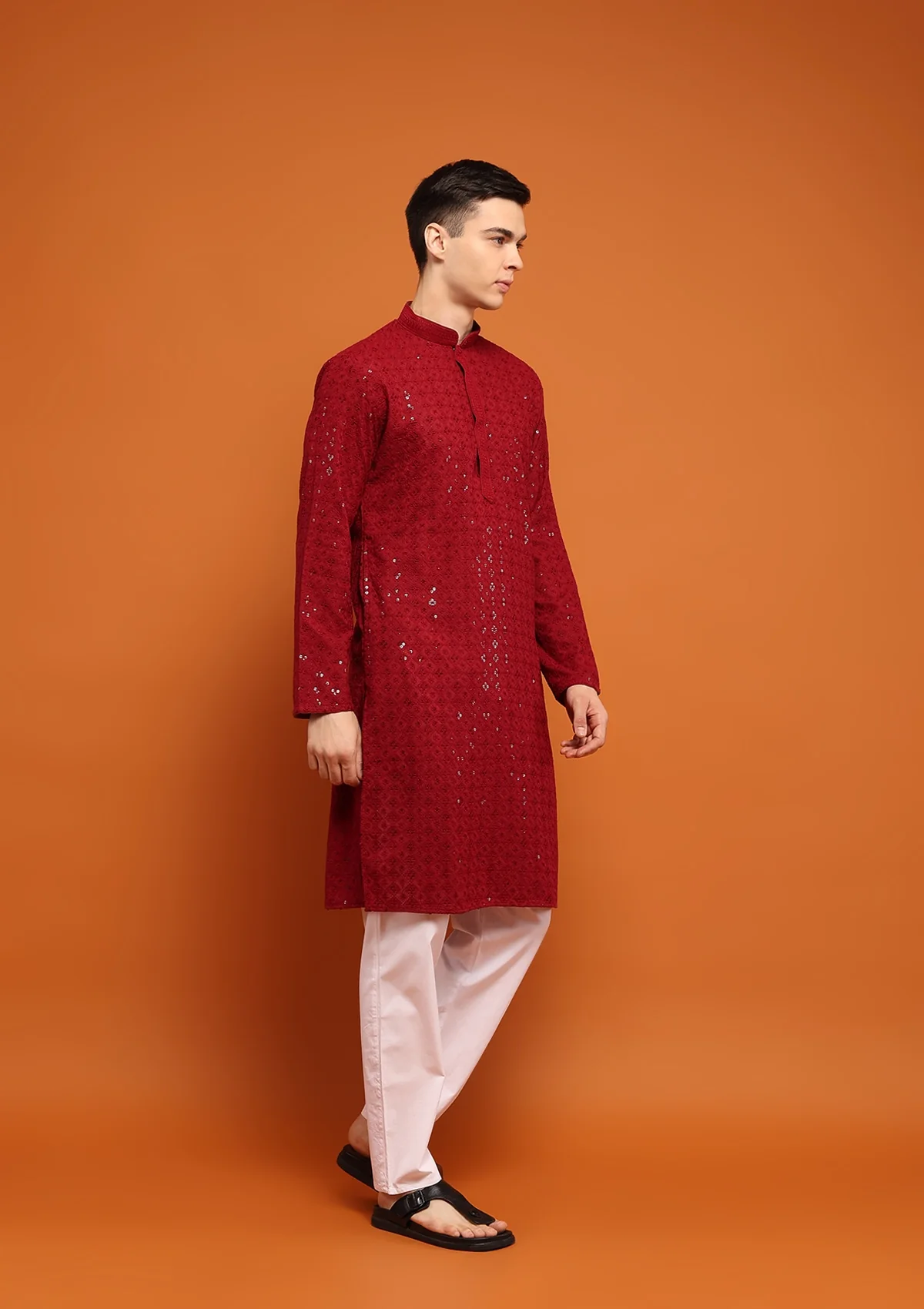 HOC Rayan Chikankari Cotton Straight Men's Kurta with Sequin - Healthber