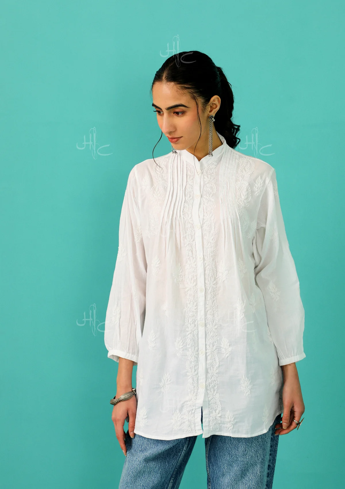 Chandni Chikankari Mulmul Straight Shirt - Healthber