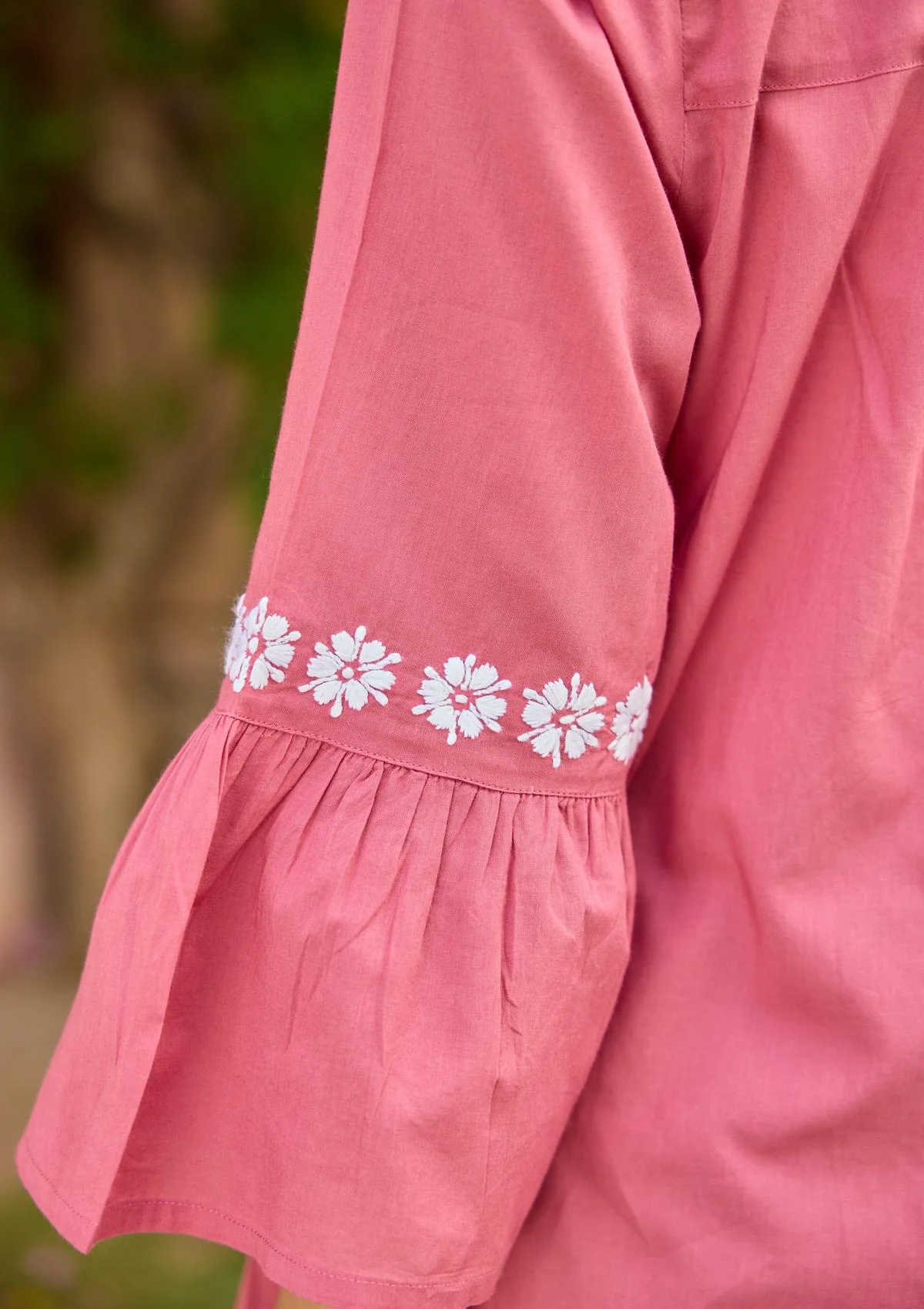 HOC Cotton Chikankari Solid Women's Top - Rust Pink - Healthber