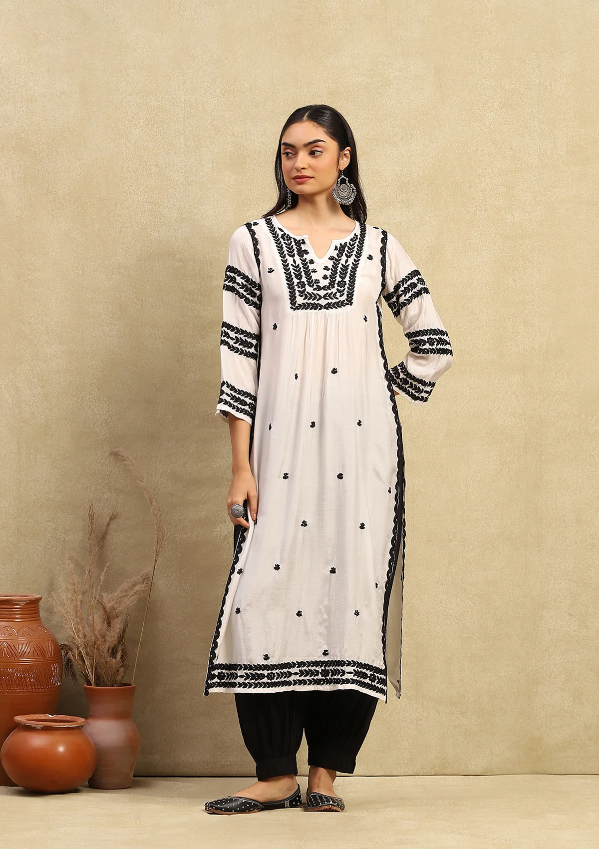 HOC Adila Chikankari Muslin Straight Kurta - Healthber