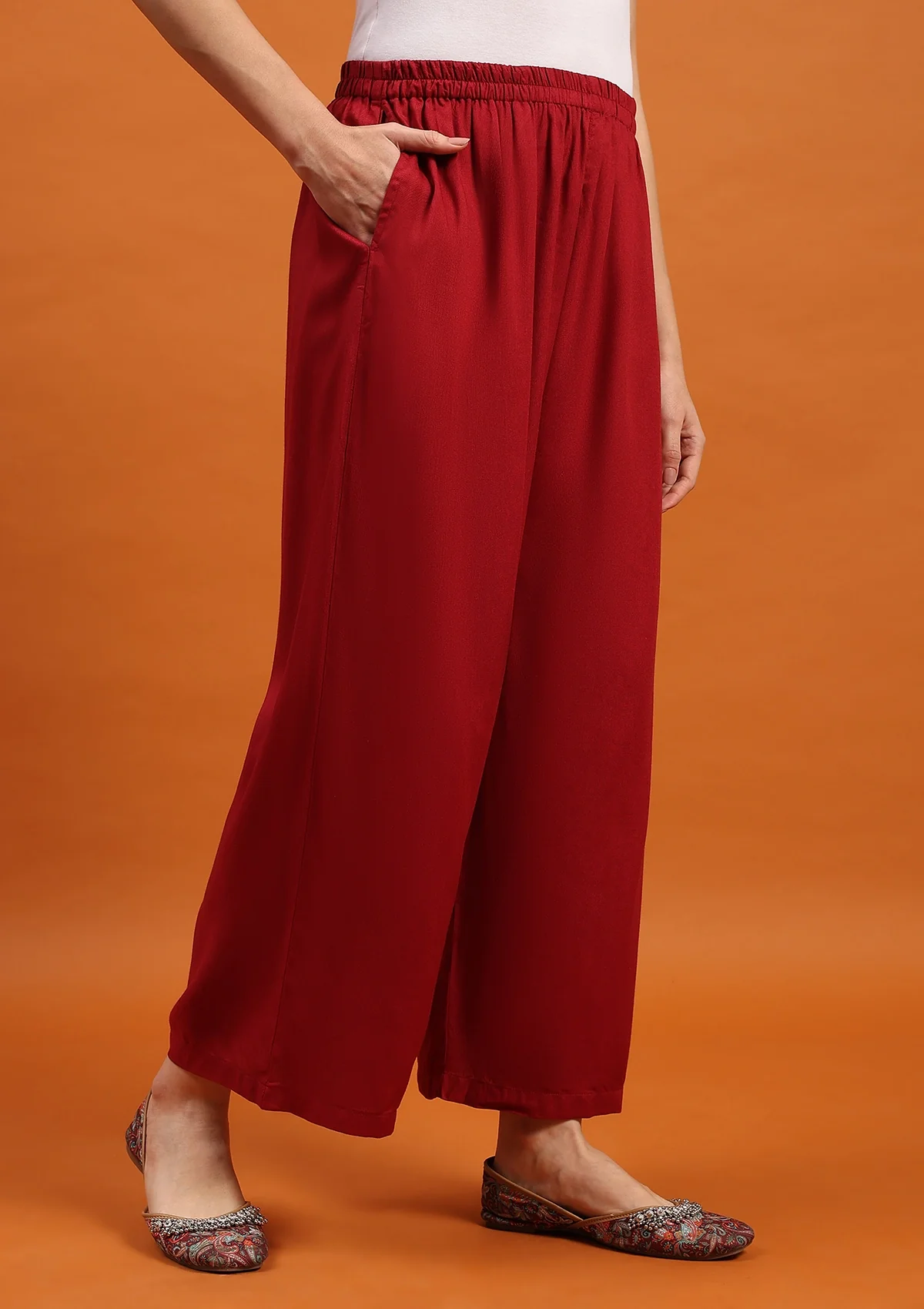 HOC Rayon Solid Women's Palazzo- Maroon - Healthber