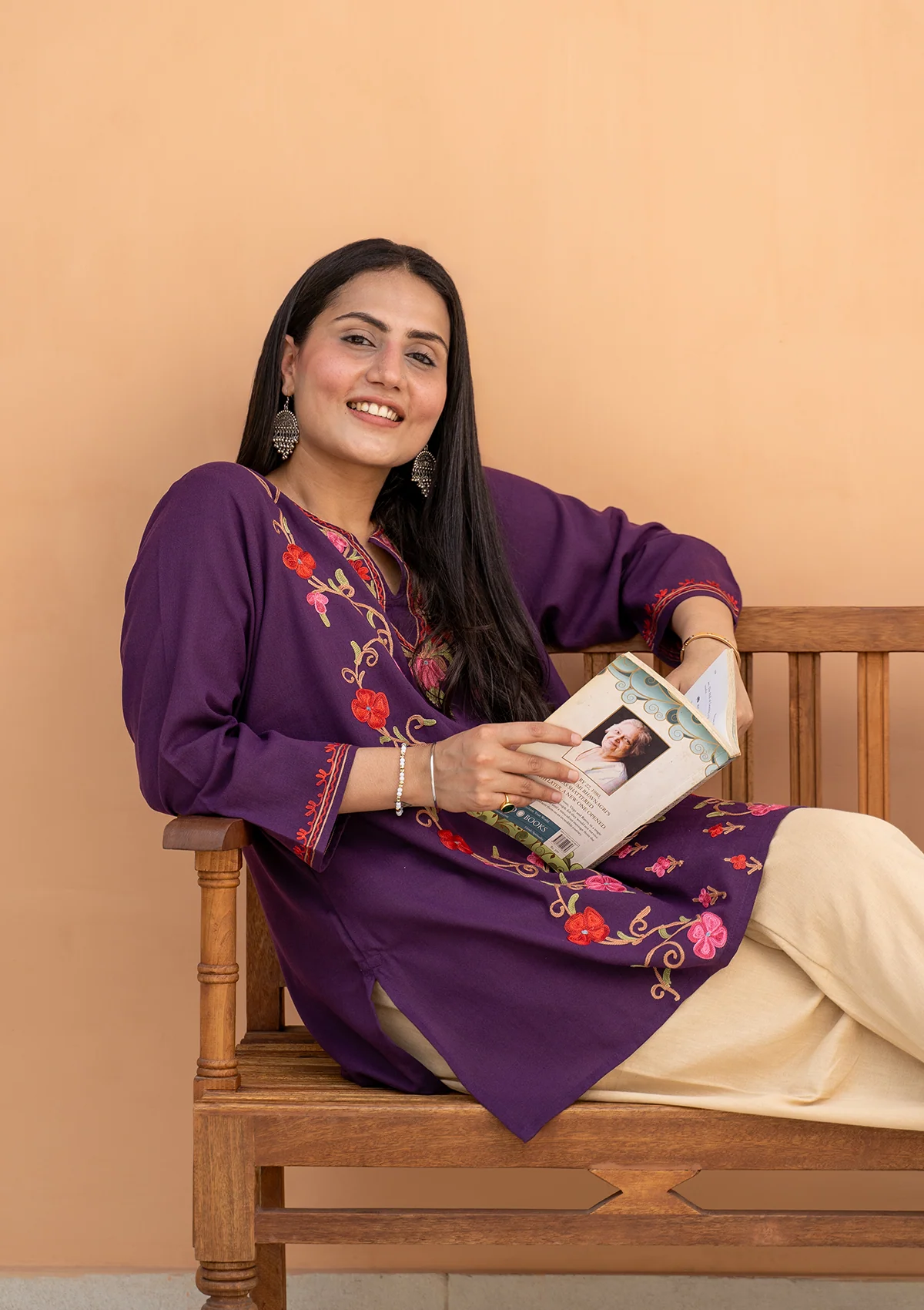 HOC Aari Embroidered Cotton Solid Women's Short Kurta -Purple - Healthber