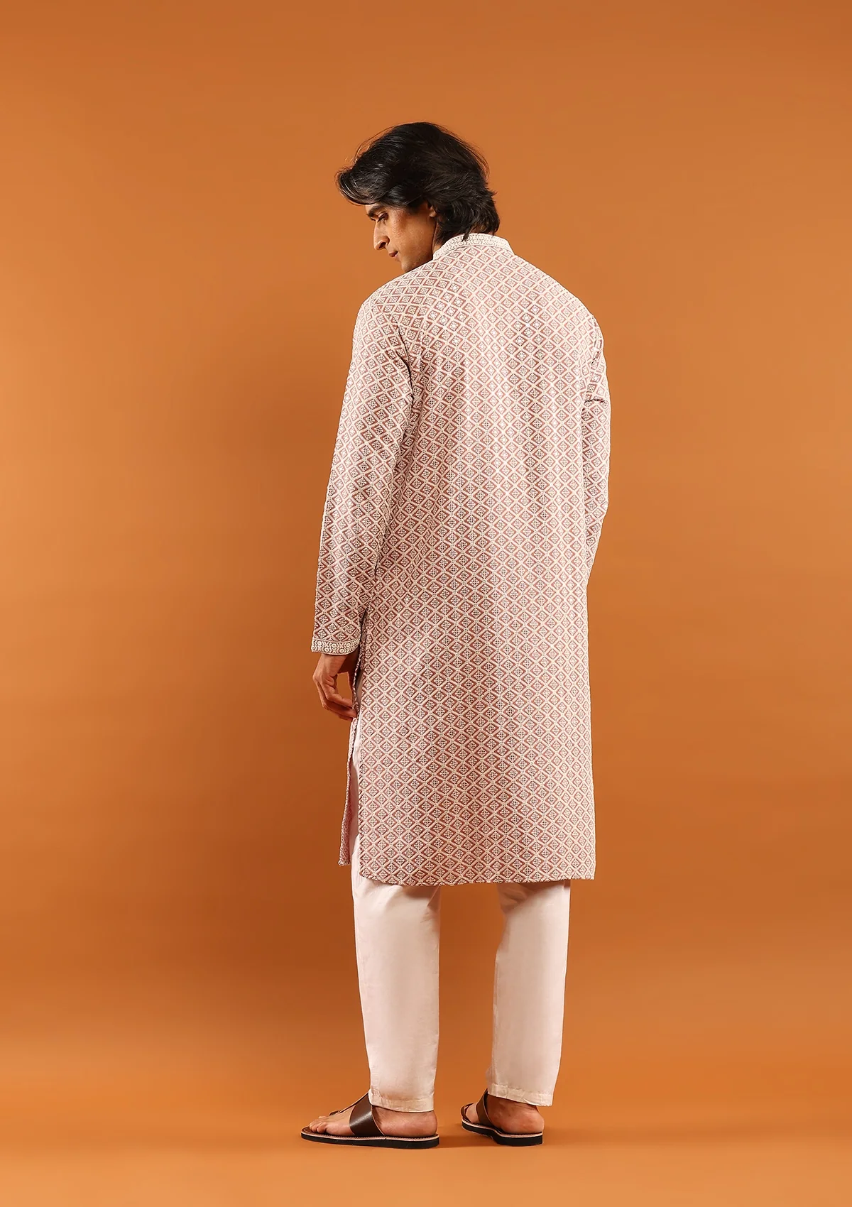 HOC Rayon Embroidered With Sequins Solid Men's Long Kurta- Dusty Pink - Healthber