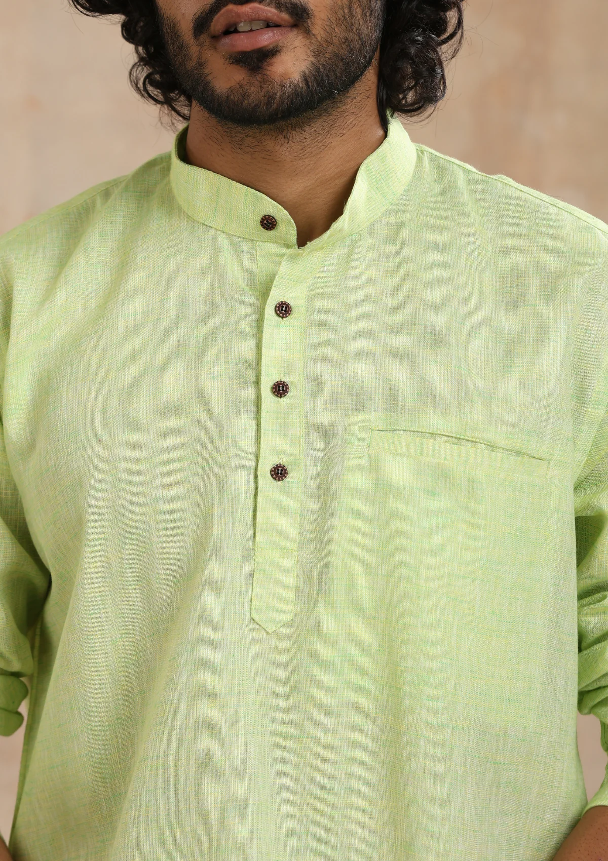 HOC Poly Cotton Solid Men's Short Kurta - Green - Healthber