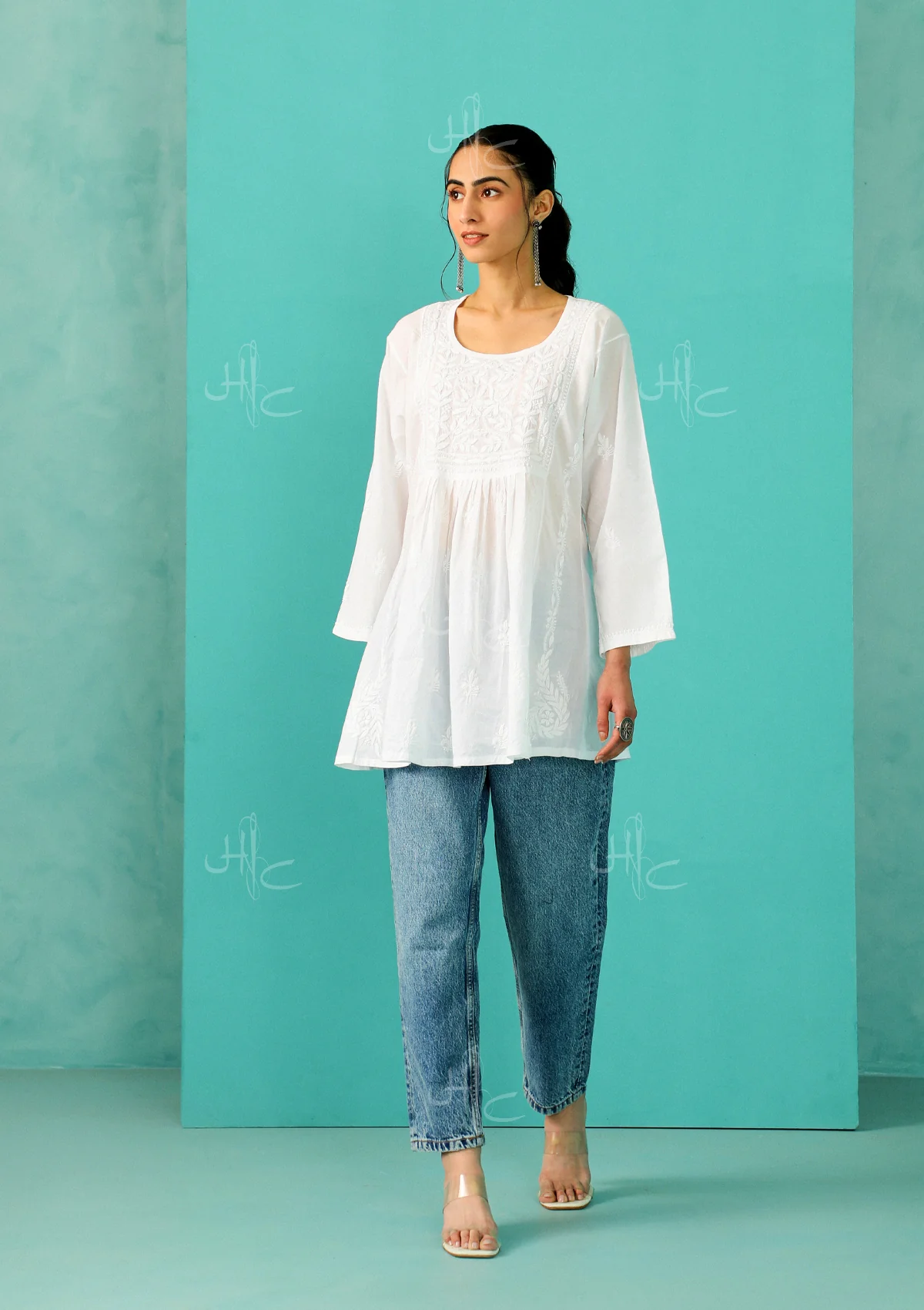 Chandni Chikankari Cotton A-line Short Kurta - Healthber