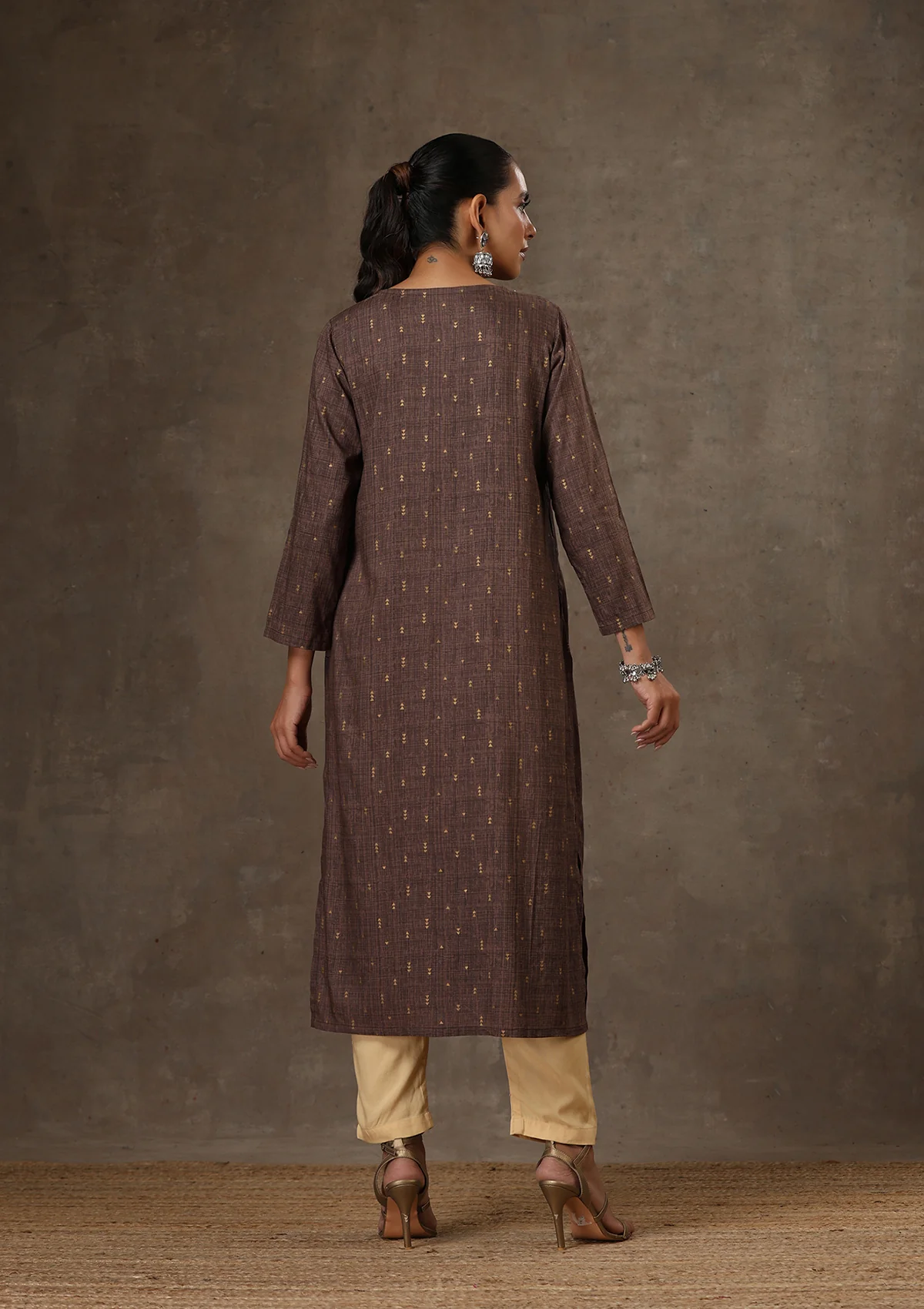 HOC Rayon Hand Embroidered Printed Women's Long Kurta - Brown - Healthber