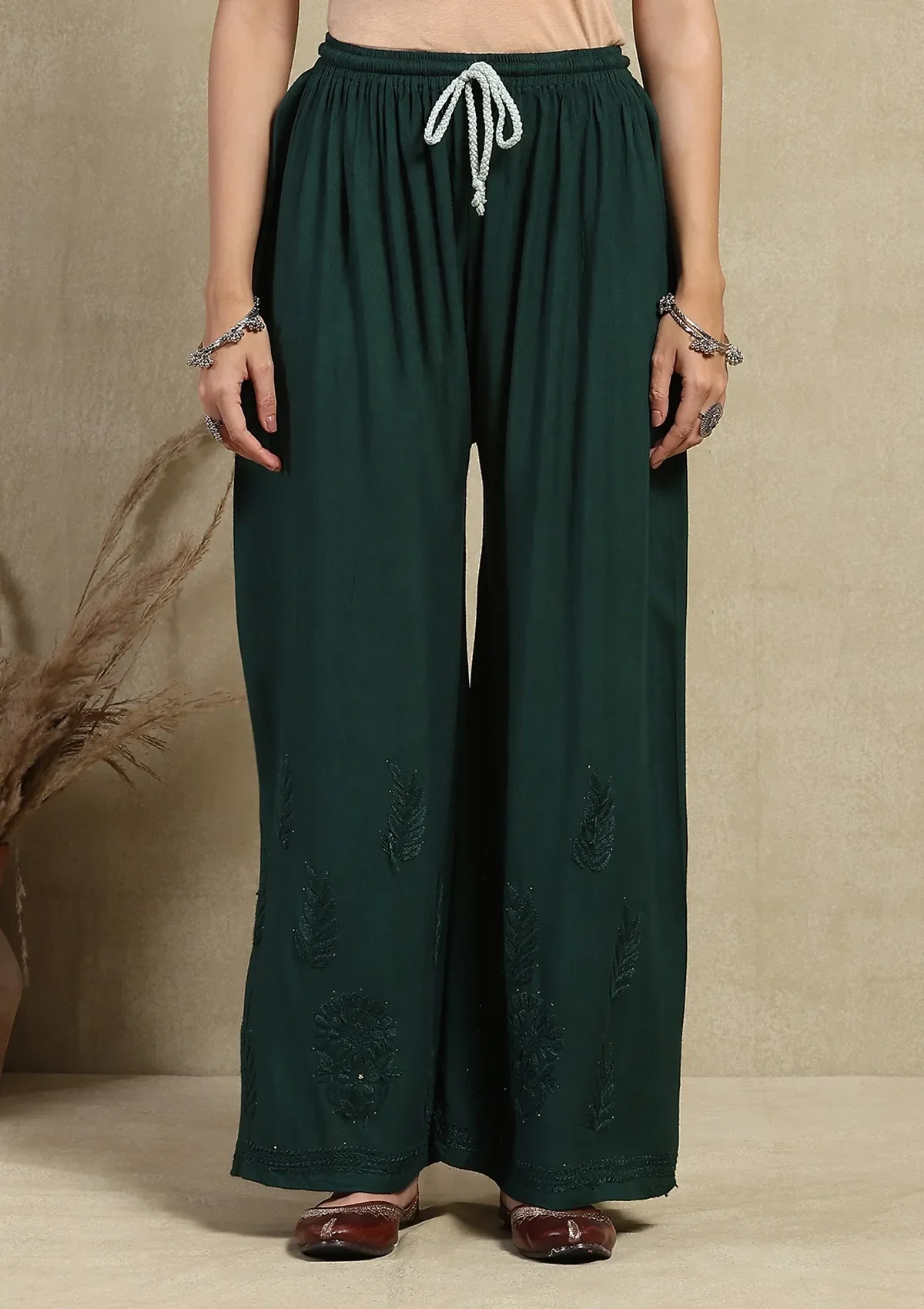 HOC Rayon Chikankari Mukaish Solid Women's 2PC Long Kurta Set - Dark Green - Healthber