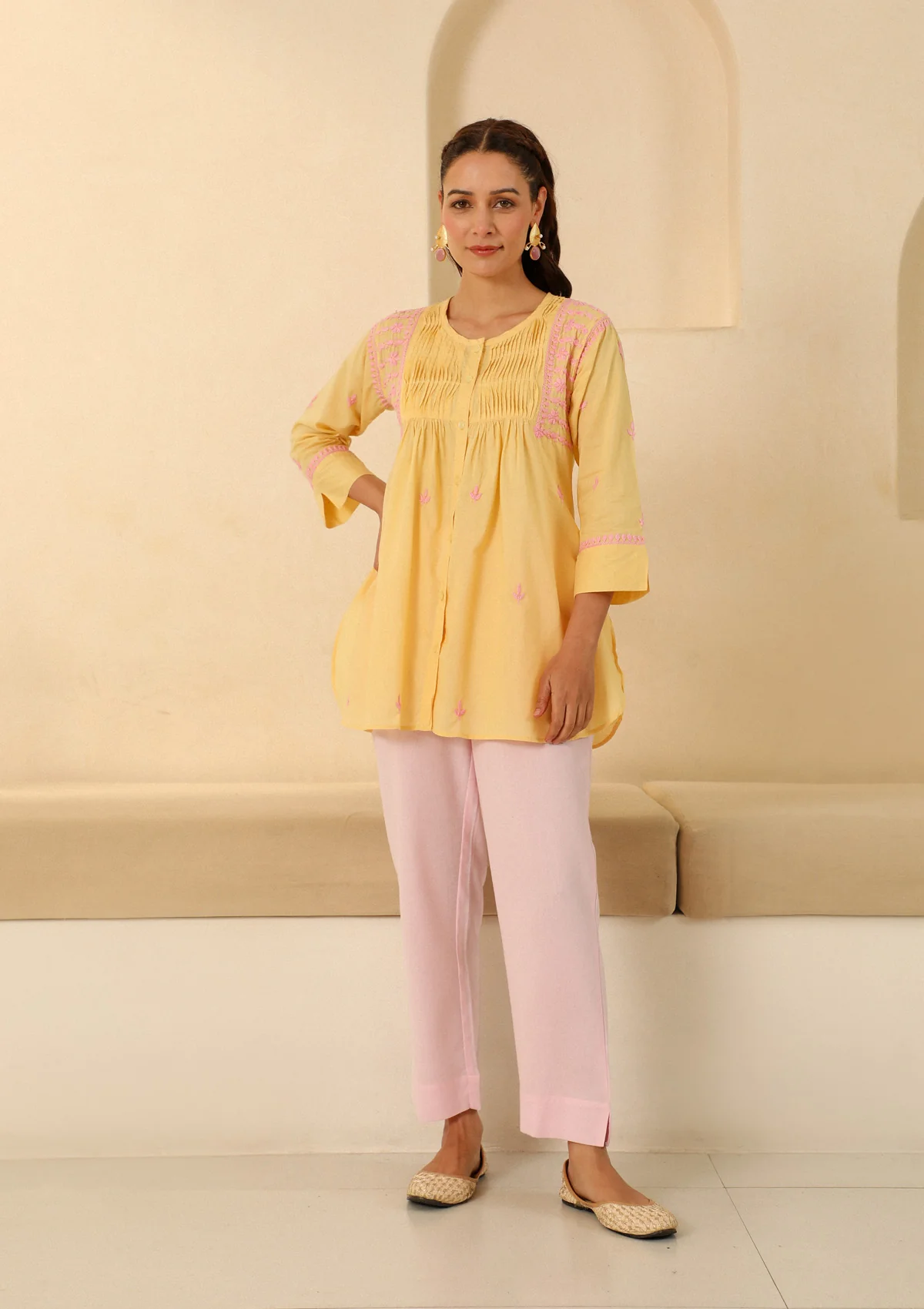 HOC Cotton Loom Women's Solid Tapered Pant - Pastel Pink - Healthber