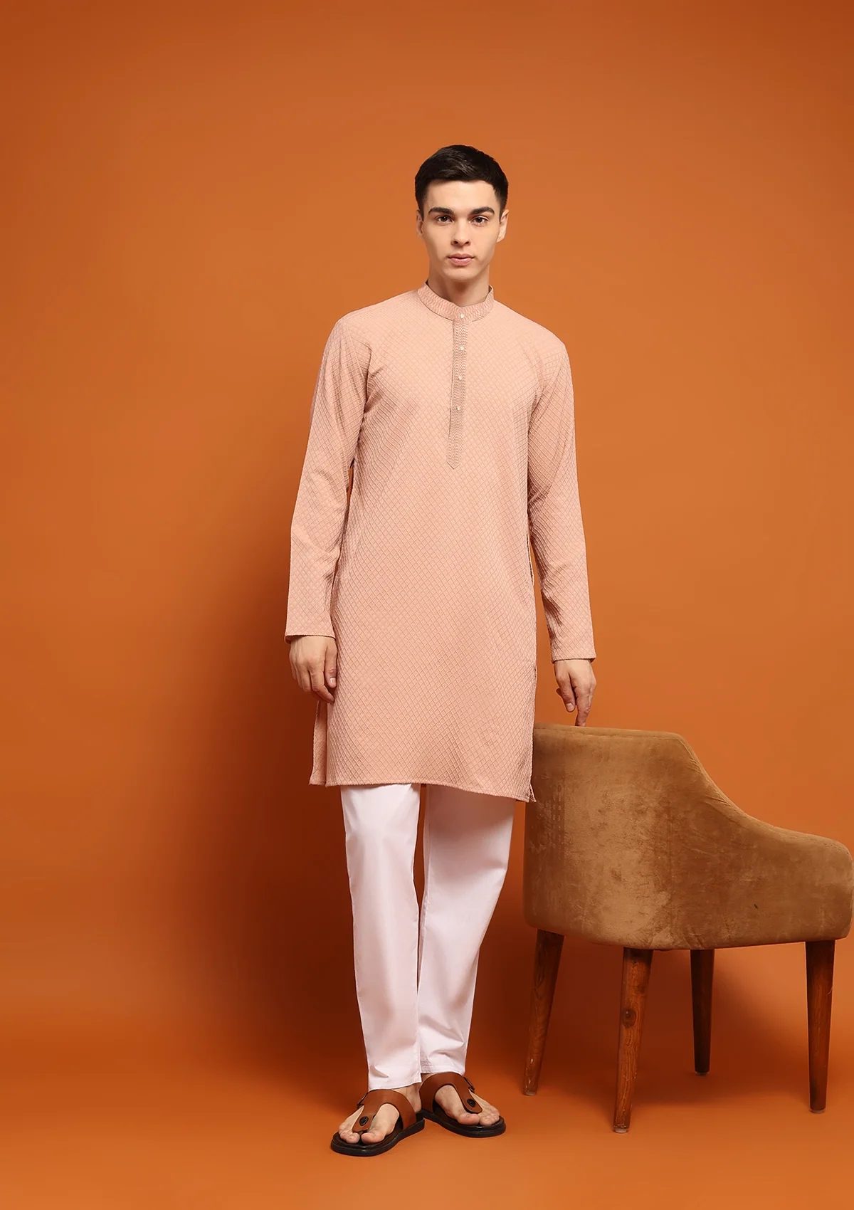 HOC Shaan Chikankari Cotton Straight Men's Kurta - Healthber