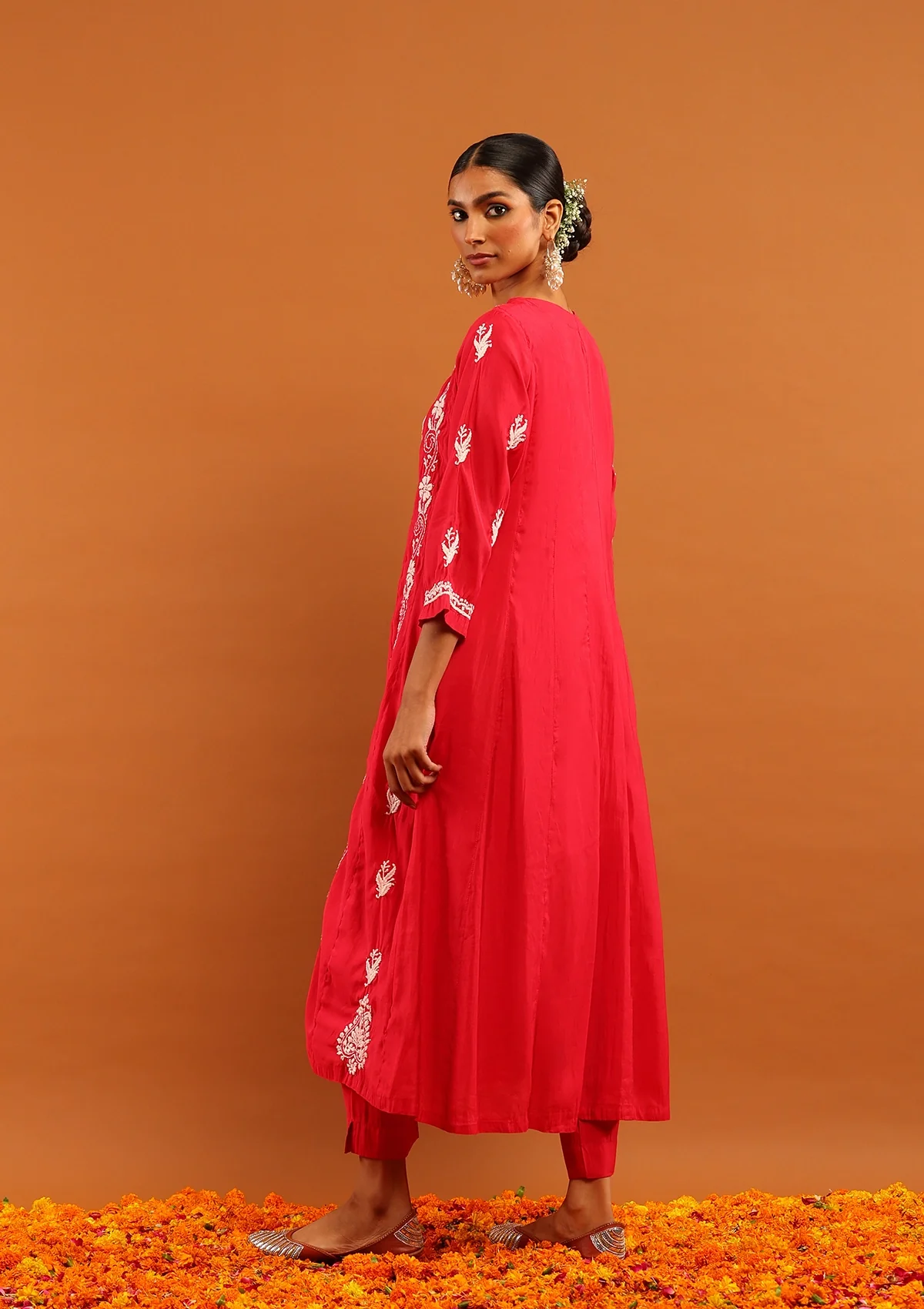 HOC Chanderi Chikankari Solid Women's 3 PC Anarkali Kurta Set-Pink - Healthber