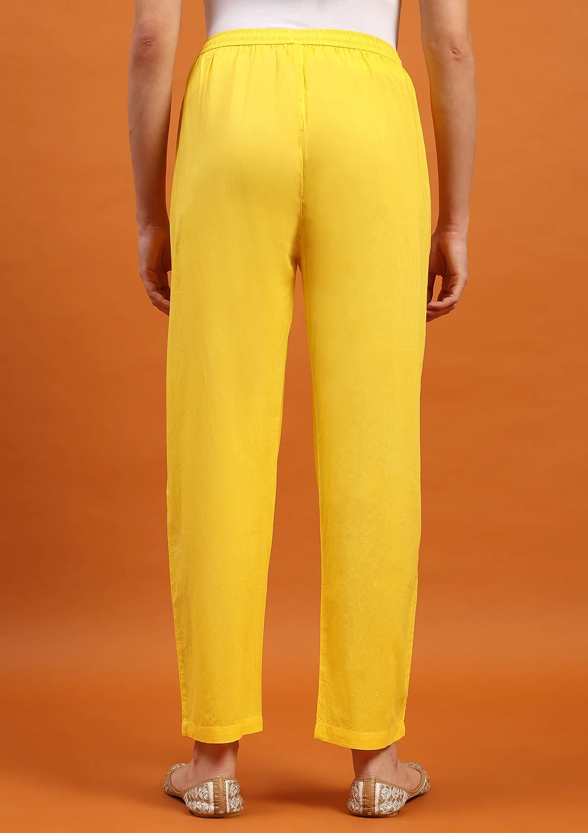 HOC Cotton Solid Women's Pants -Yellow - Healthber