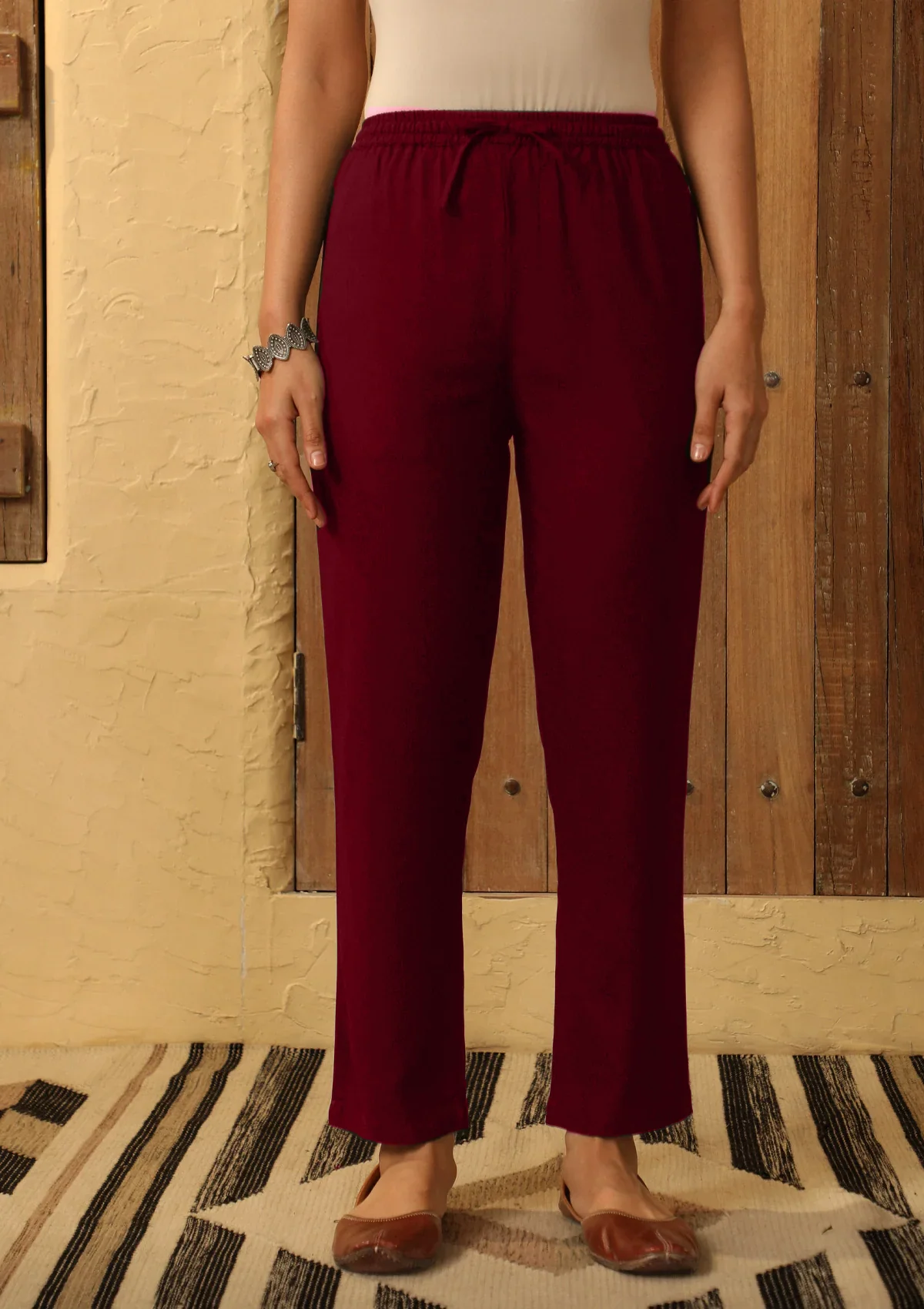 HOC Rayon Solid Women's Pants- Maroon - Healthber