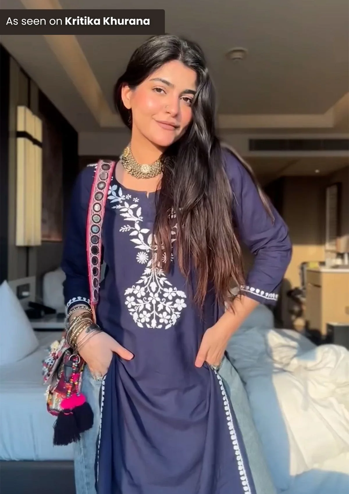 HOC Karima Chikankari Rayon Straight Kurta Set - Healthber