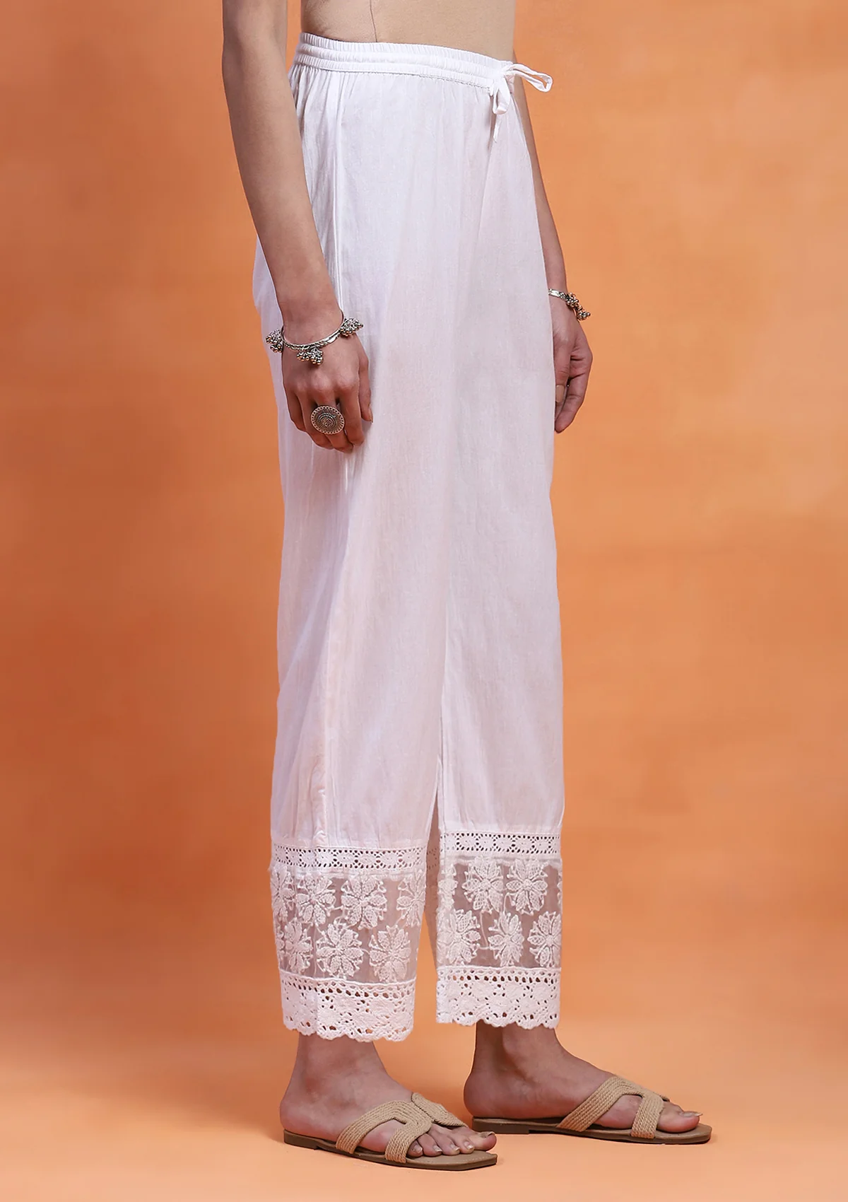 HOC Cotton Chikankari Solid Women's Palazzo - White - Healthber